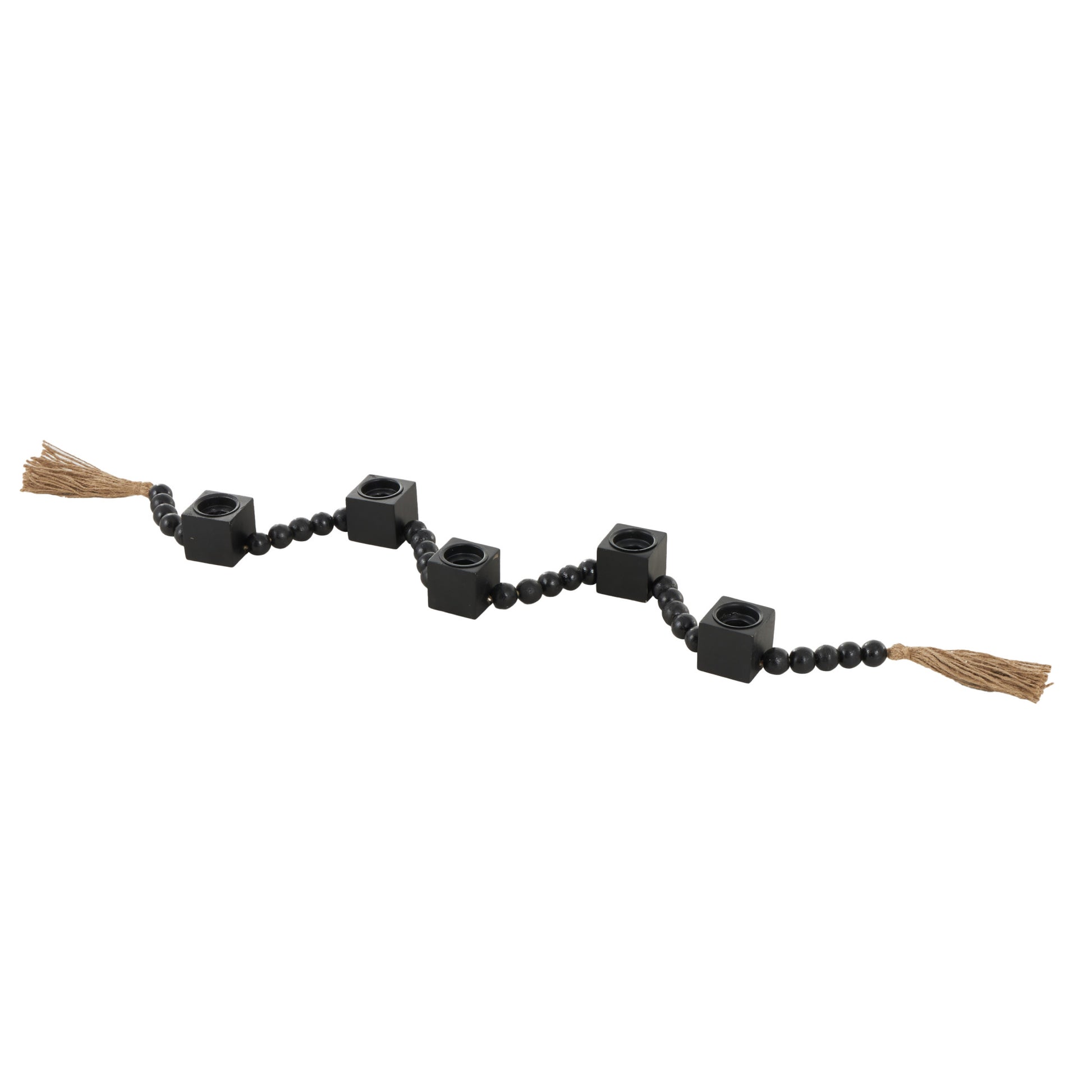 Wood Garland Decorative Candle Holder with Brown Tassel