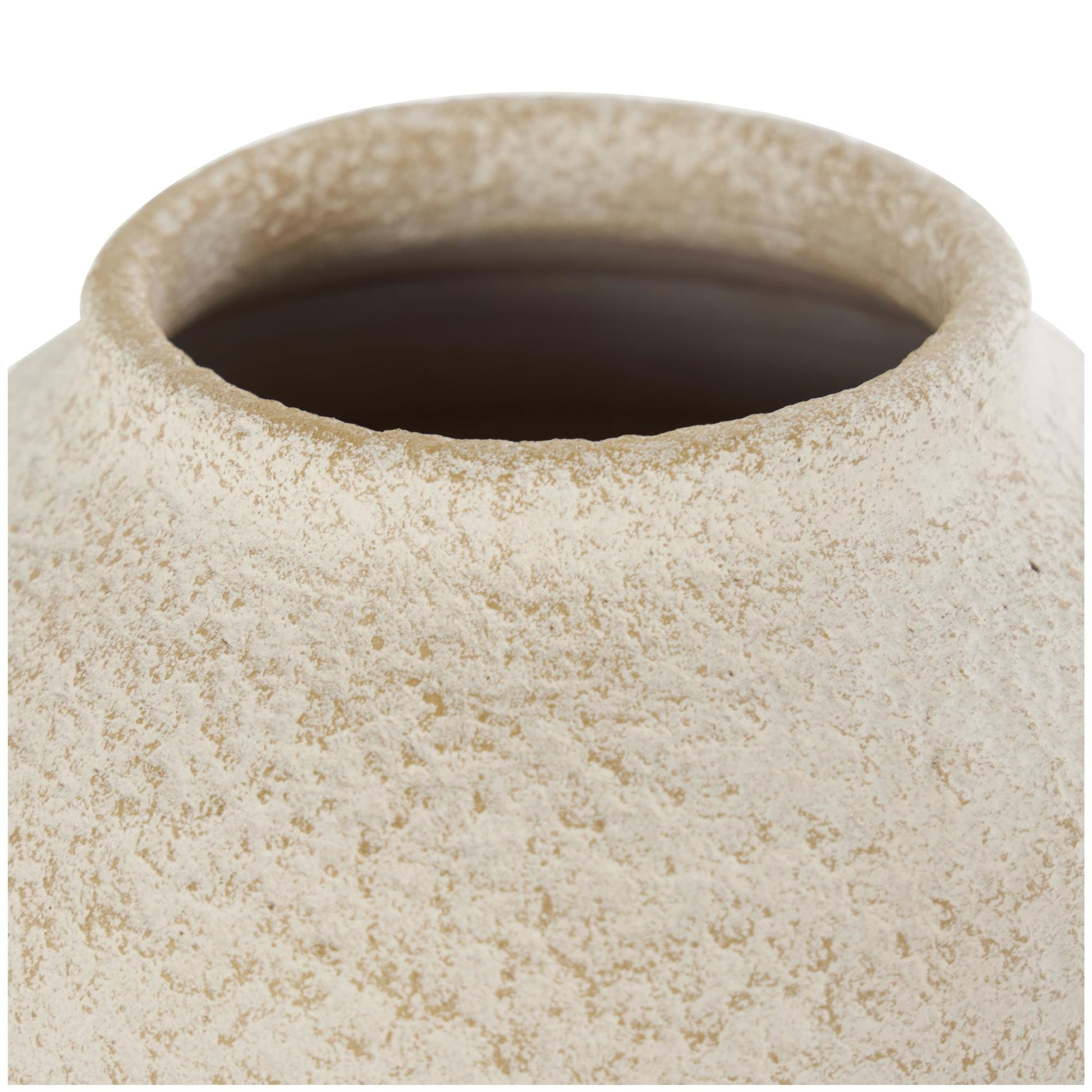 Cream Ceramic Hourglass Textured Decorative Vase with Brown Distressing