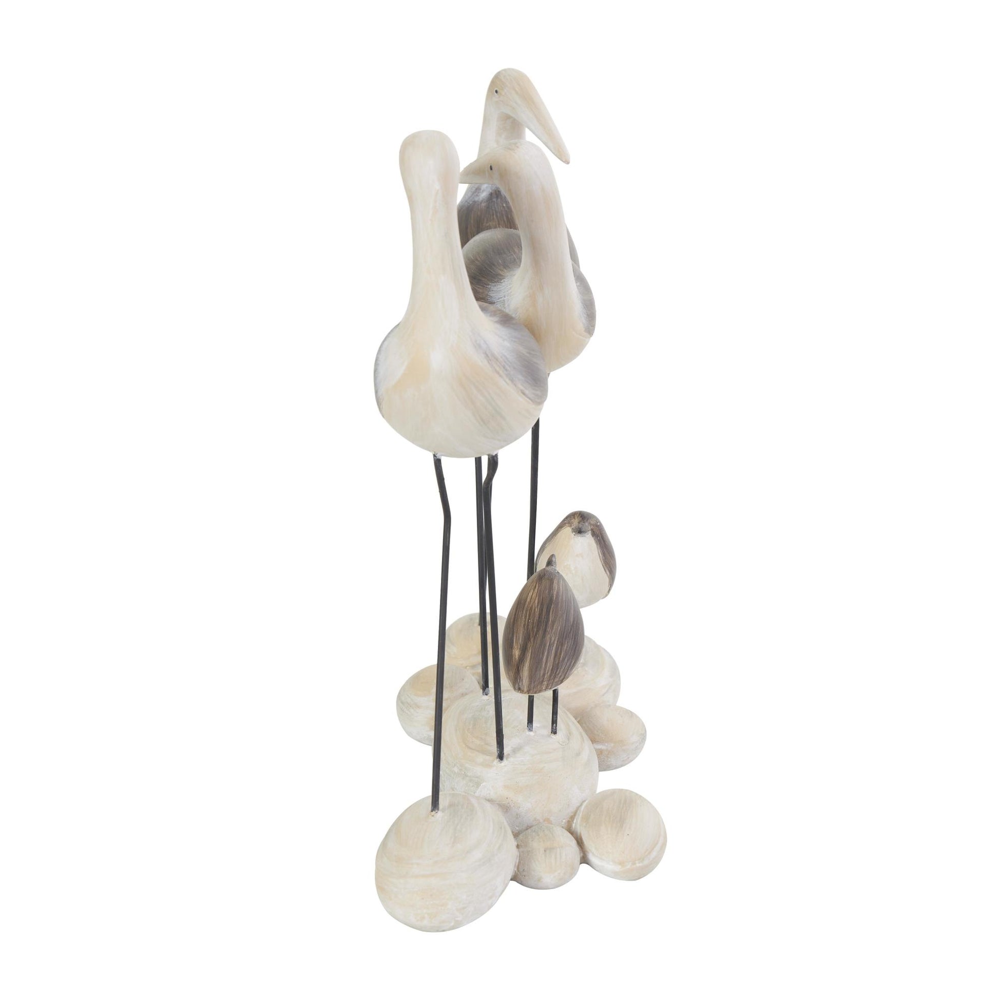 Bird Brown Polyresin Family Decorative Sculpture with Cream Rock Base