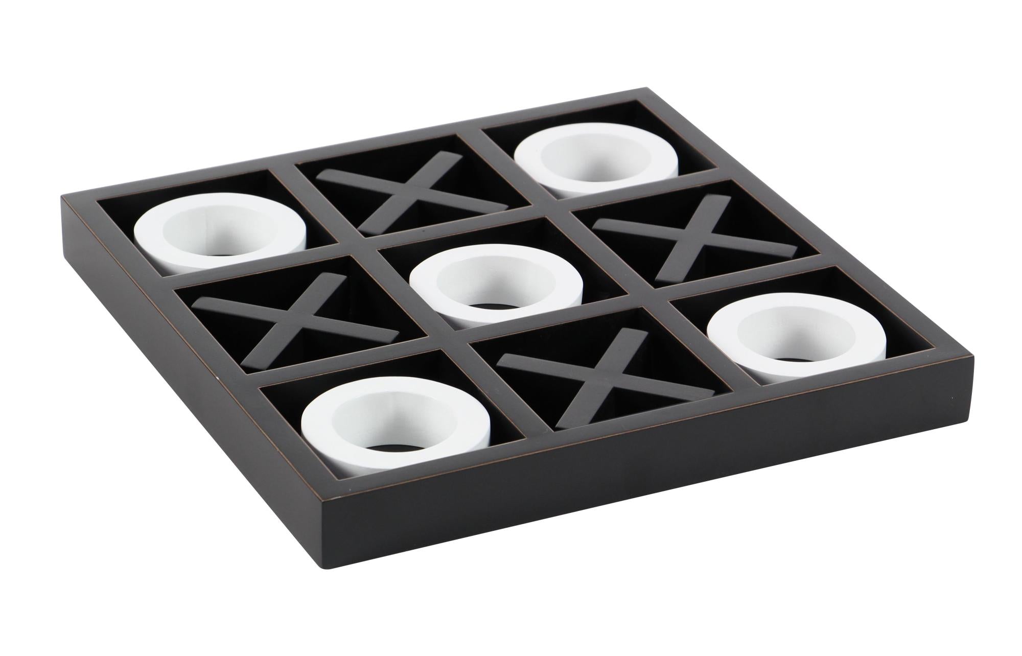 Tic Tac Toe Black Wooden Home Decor Game Set with White Os
