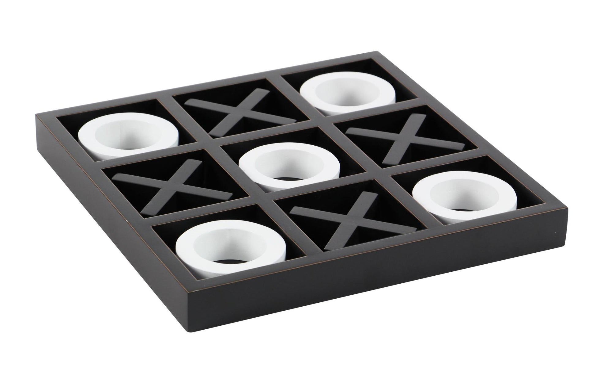 Tic Tac Toe Black Wooden Home Decor Game Set with White Os