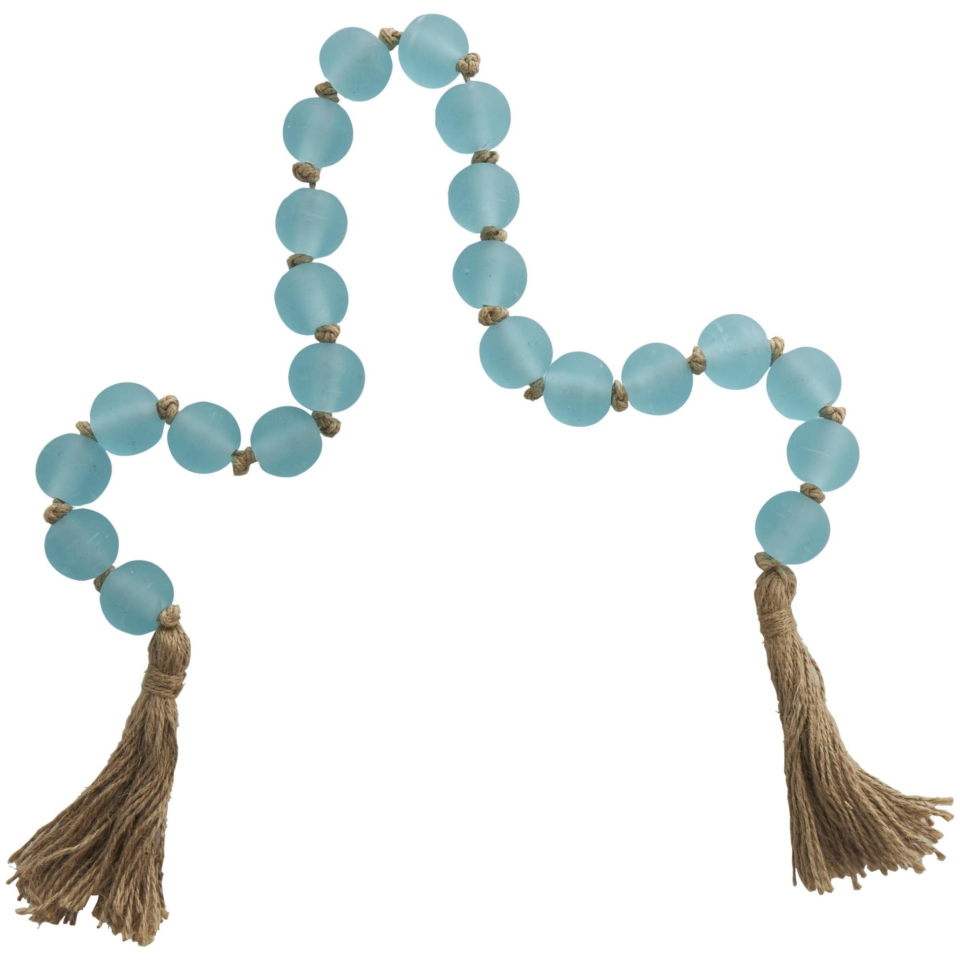 Glass Handmade Round Beaded Garland with Tassel with Knotted Brown Jute