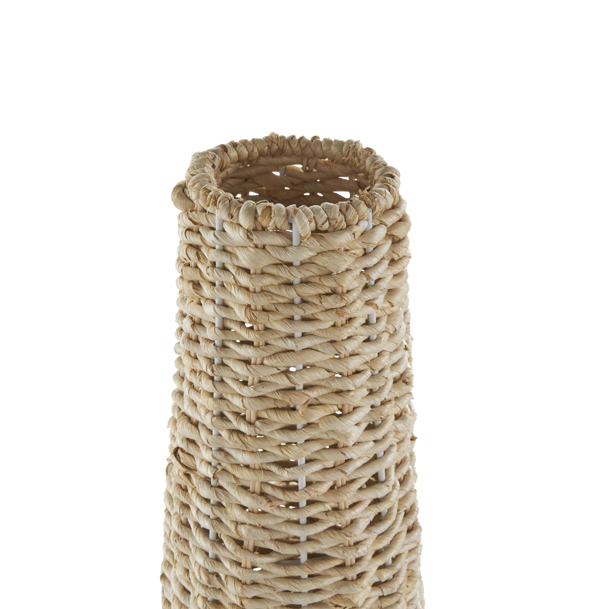Geometric Light Brown Rattan Handmade Woven Decorative Vase with Beige Metal Base