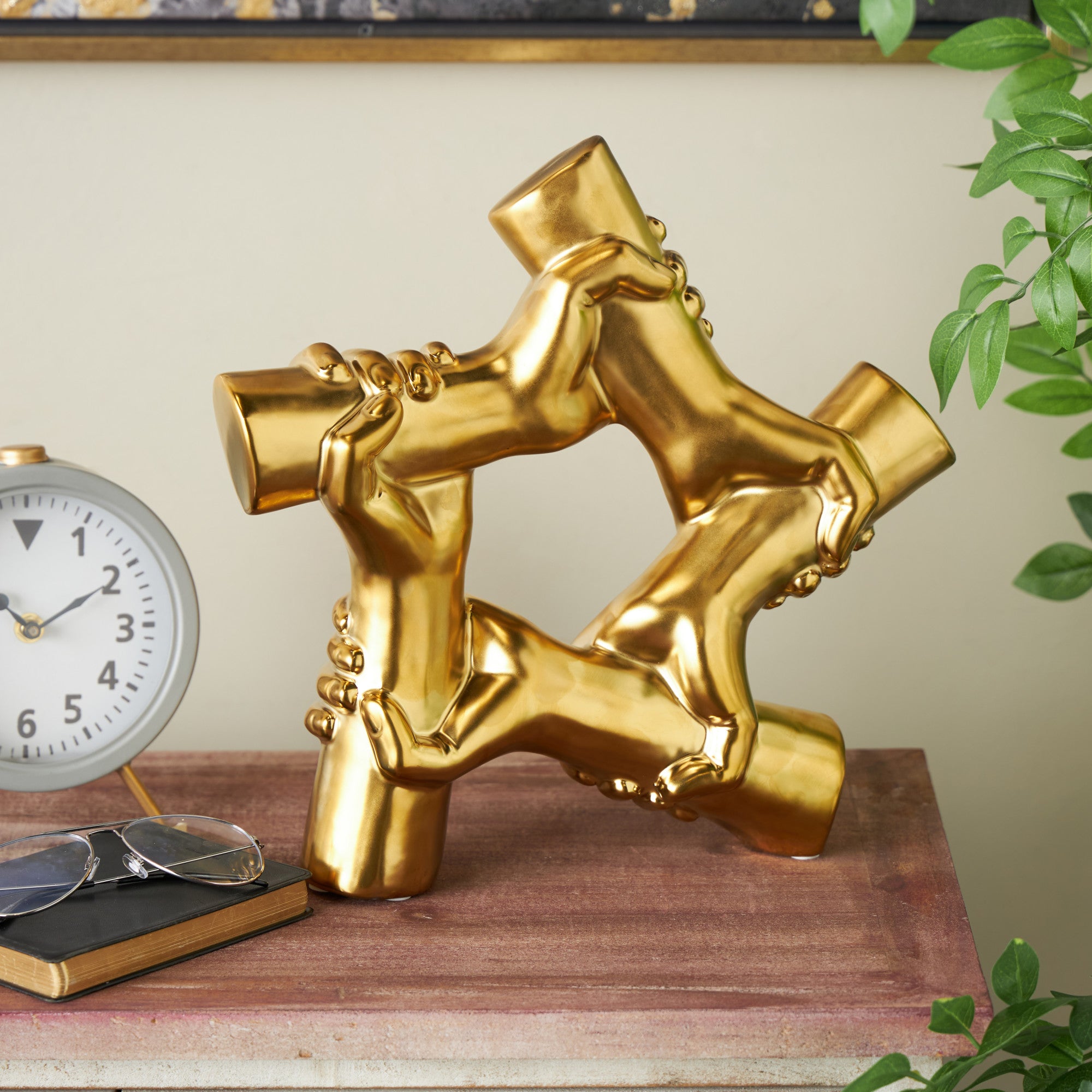 Hands Gold Ceramic Gripping Decorative Sculpture