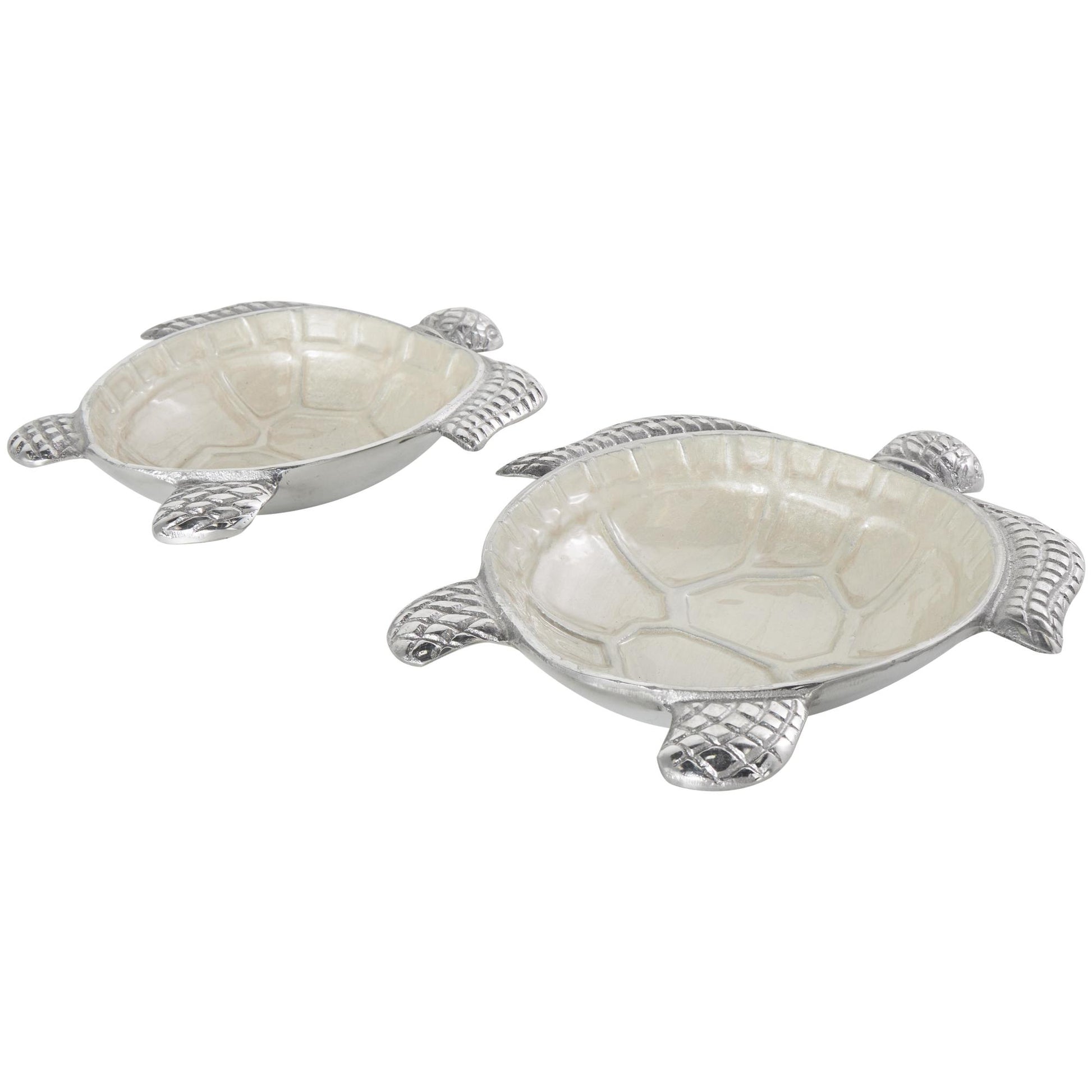 Set of 2 Turtle Aluminum Metal Handmade Enameled Large Decorative Bowl with Silver Metal Exterior