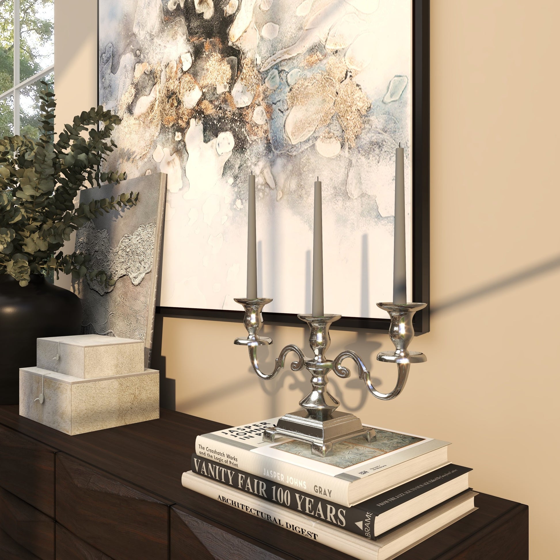 Scroll Silver Aluminum Metal Decorative Candelabra