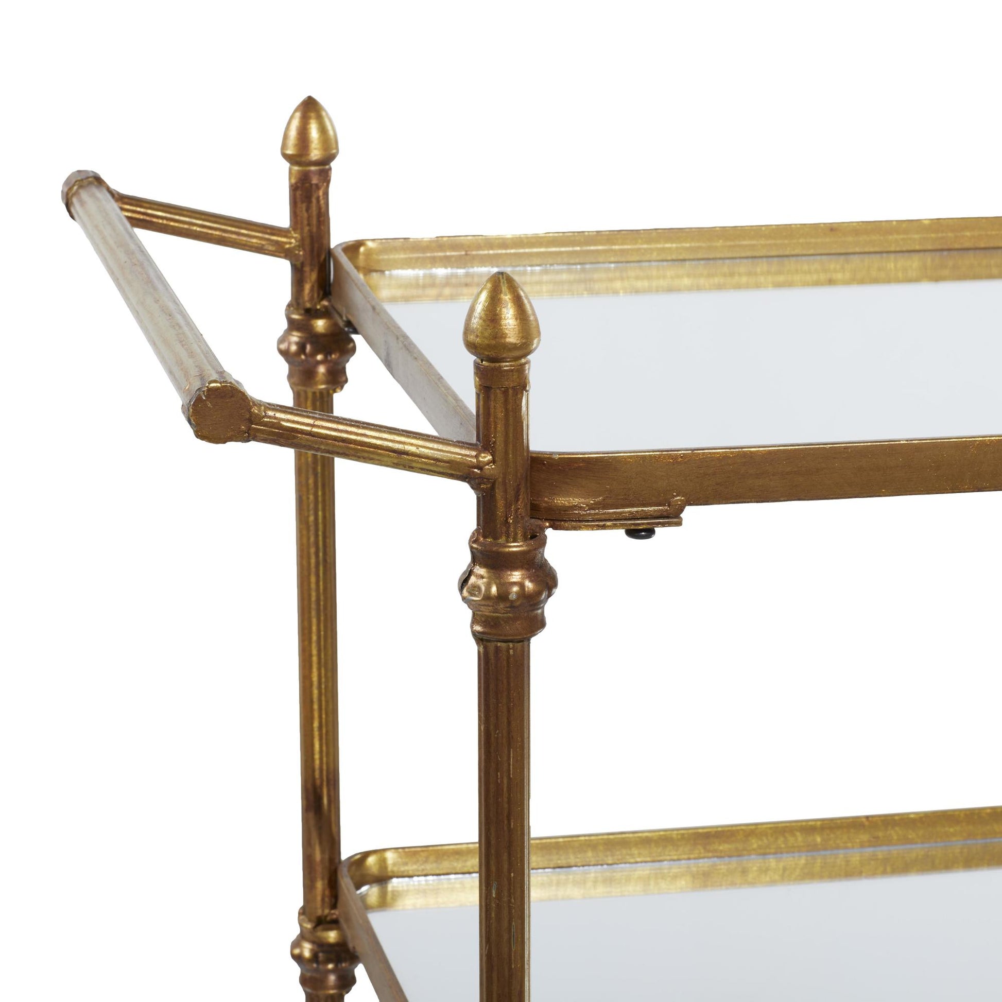 Brass Metal Rolling 3 Shelf Home Bar Cart with Handles