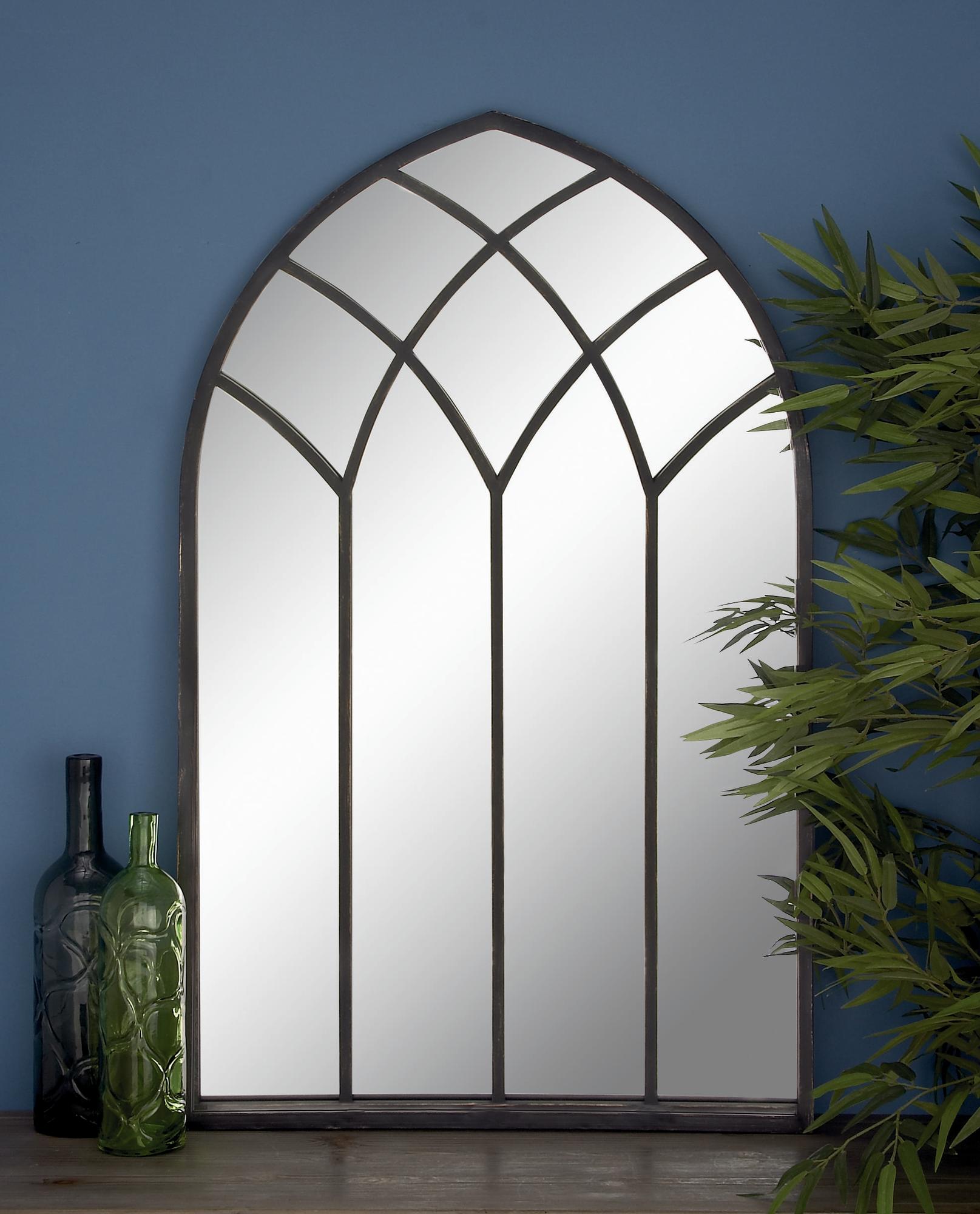 Black Metal Arched Window Pane Room Wall Mirror