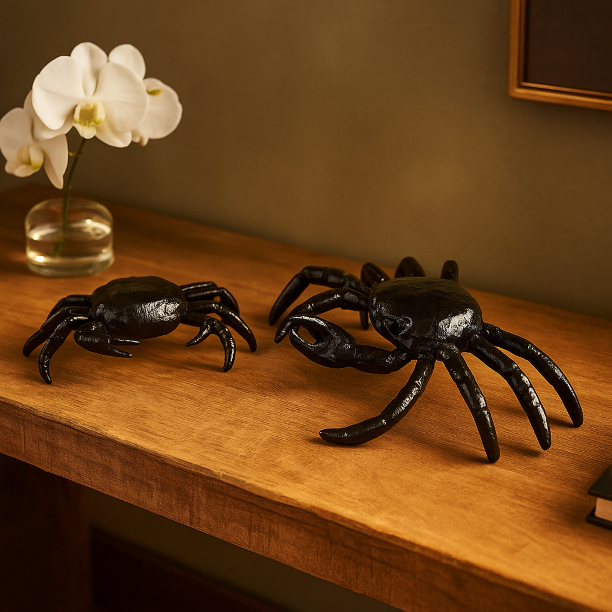 Set of 2 Crab Black Aluminum Metal Decorative Sculpture