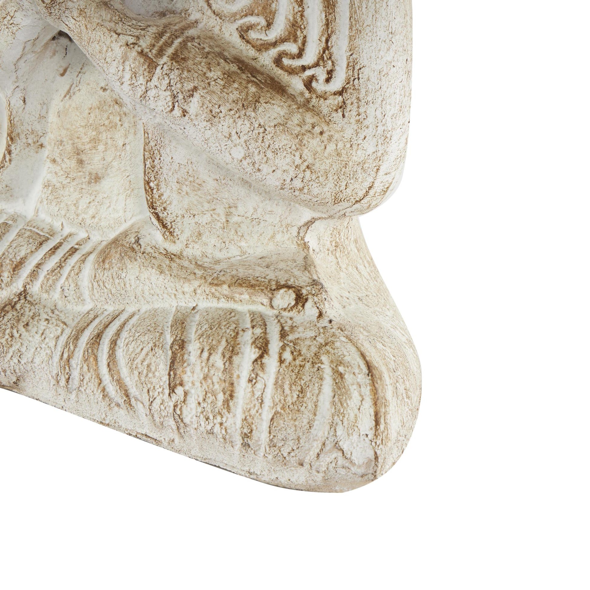 Buddha Cream Paper Mache Handmade Carved Decorative Sculpture with Brown Distressing