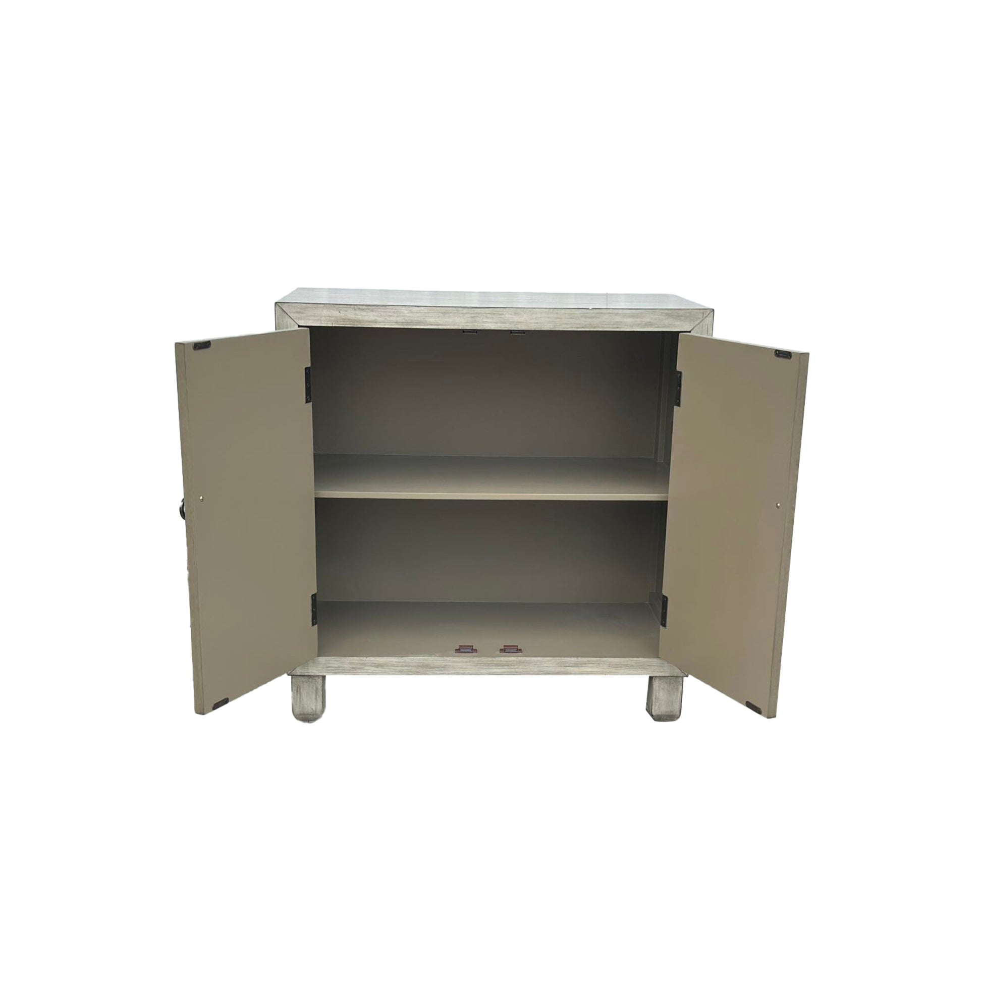 Starfish Gray Wooden Washed 2 Door Room Cabinet with Black Ring Handles