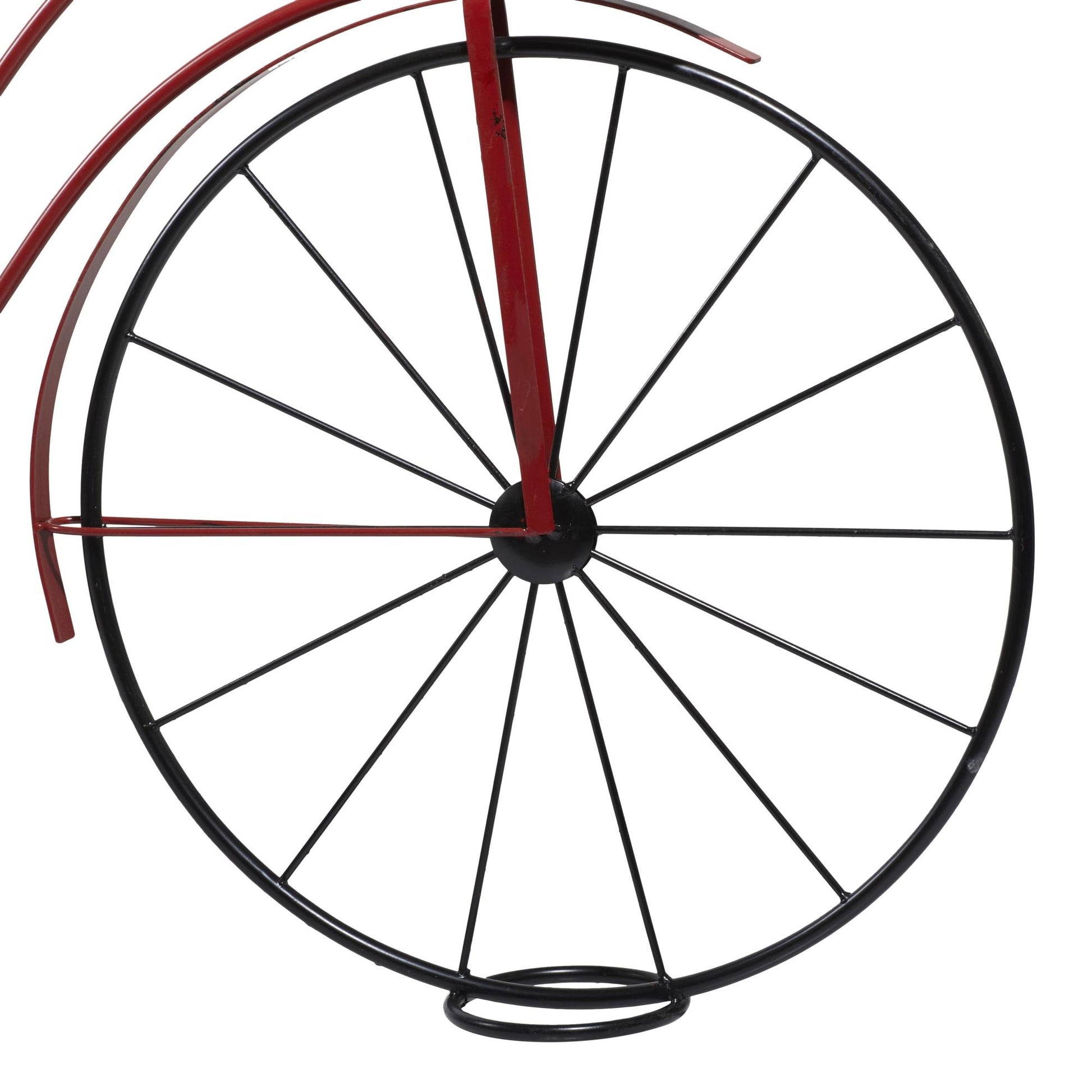 Bike Red Metal Indoor Outdoor Plantstand with Silver Basket and Saddle Bag Planters
