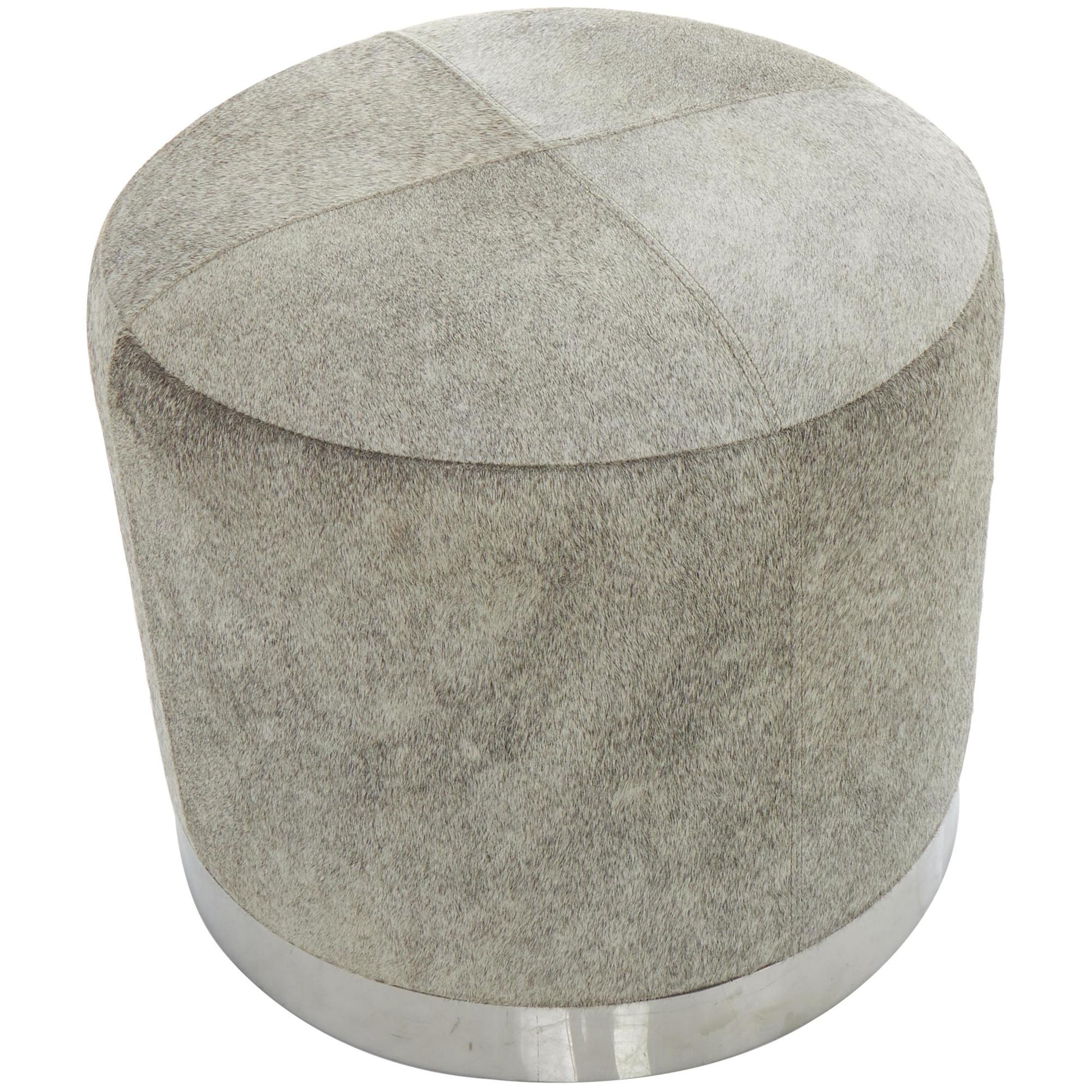 Gray Leather Patchwork Living Room Stool with Silver Metal Base