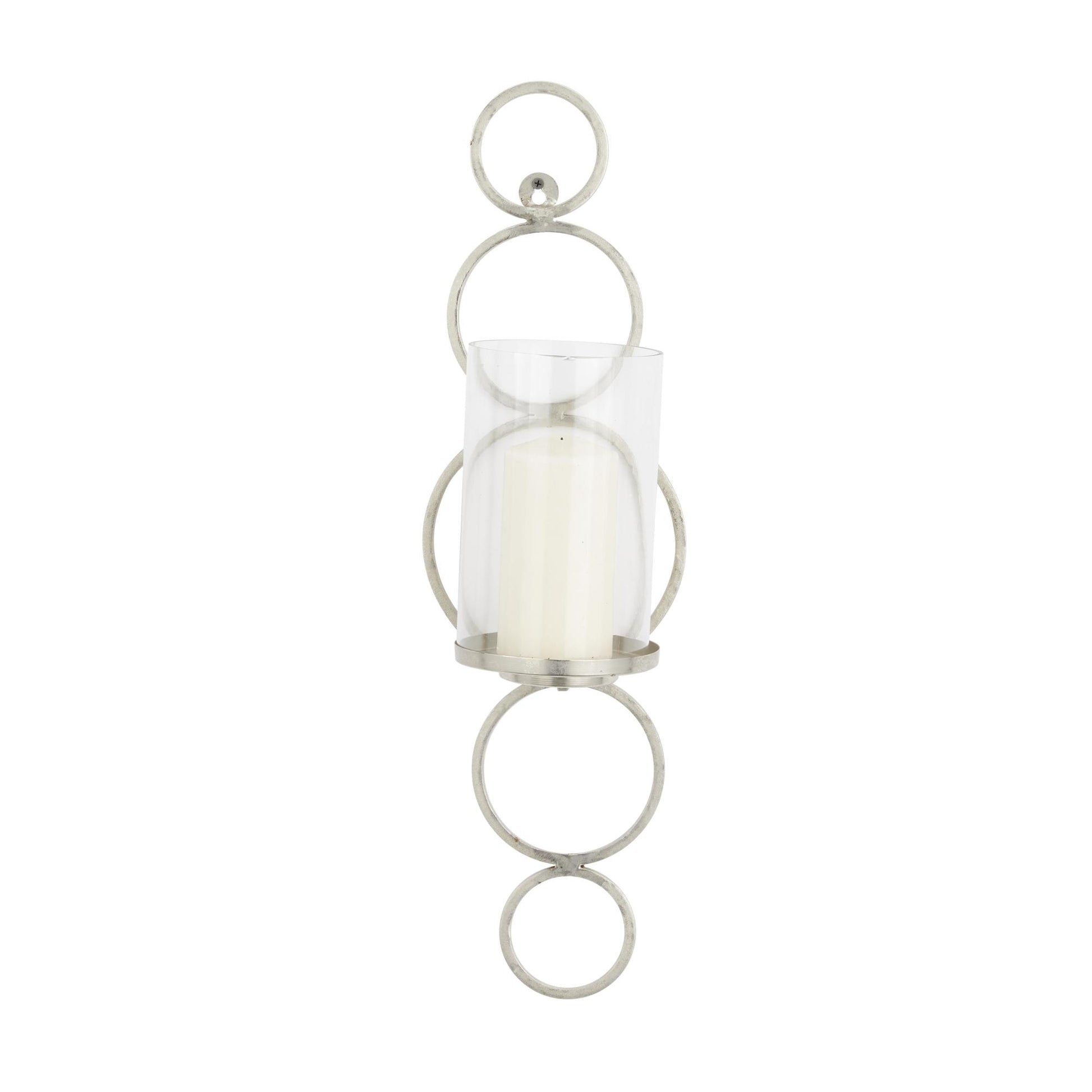 CosmoLiving by Cosmopolitan Metal Single Candle Indoor Outdoor Wall Sconce with Glass Holder
