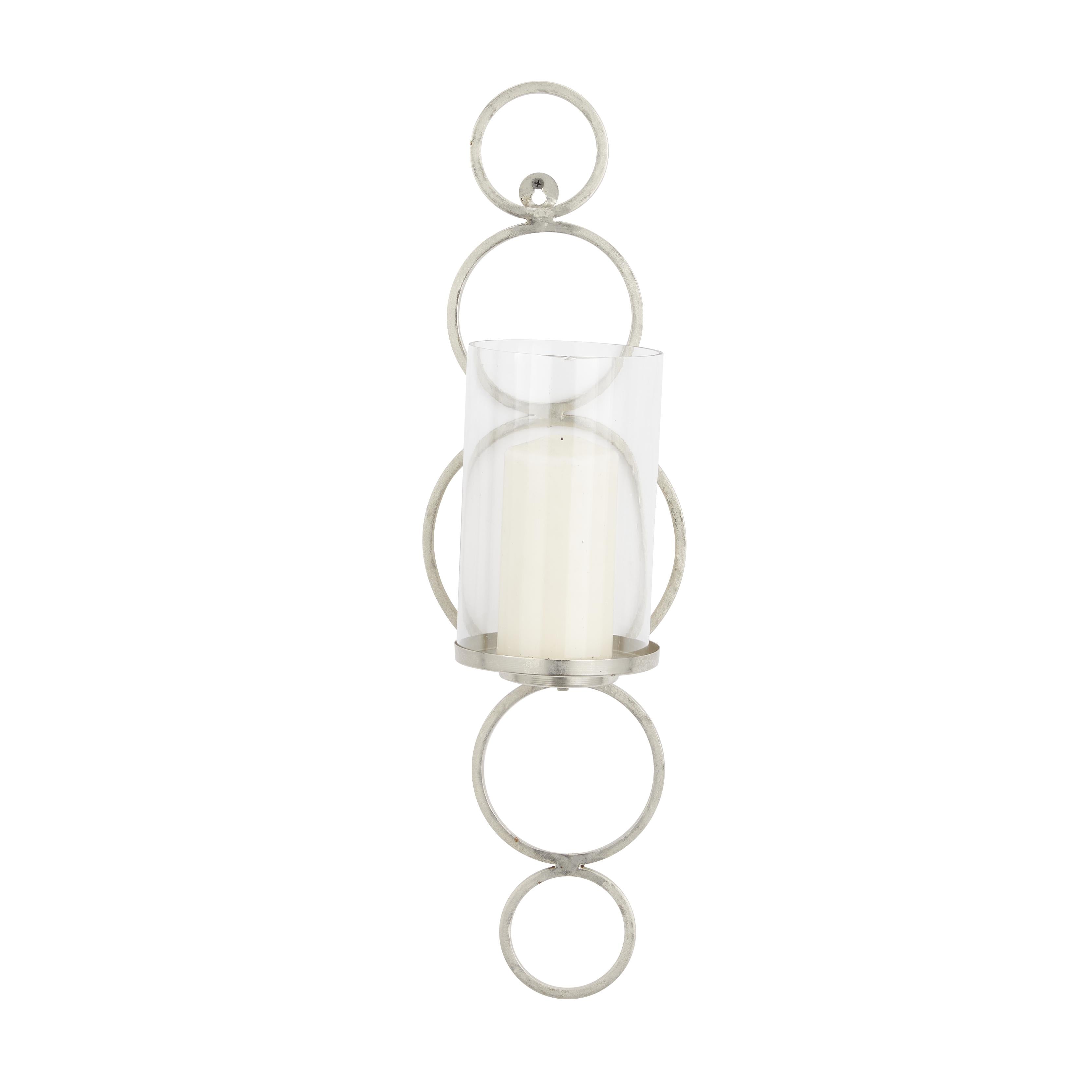 CosmoLiving by Cosmopolitan Metal Single Candle Indoor Outdoor Wall Sconce with Glass Holder