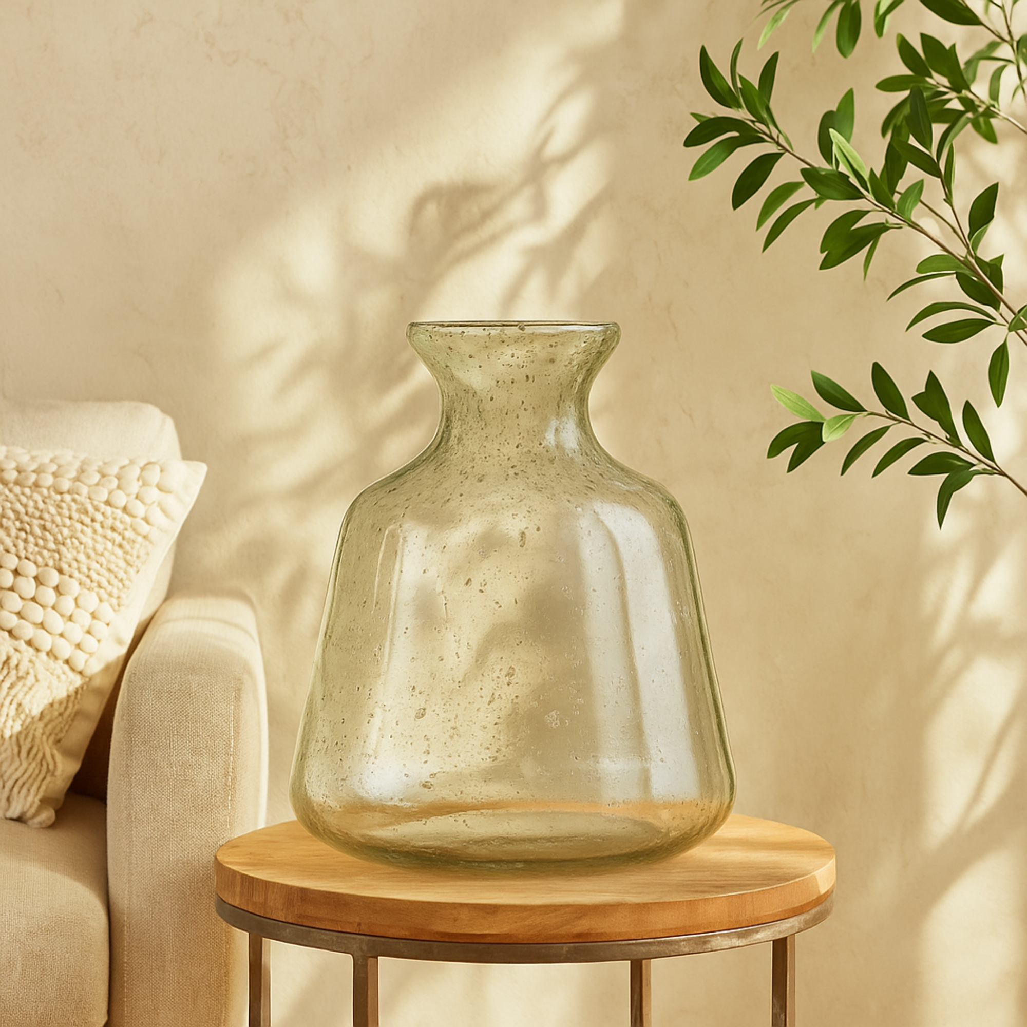 Clear Glass Speckled Decorative Vase with Brown Accents