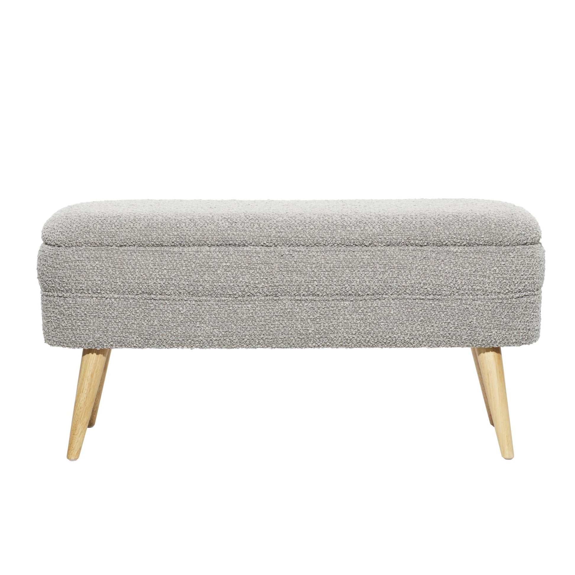Gray Polyester Rounded Upholstered Boucle Room Storage Bench with Tapered Wood Legs