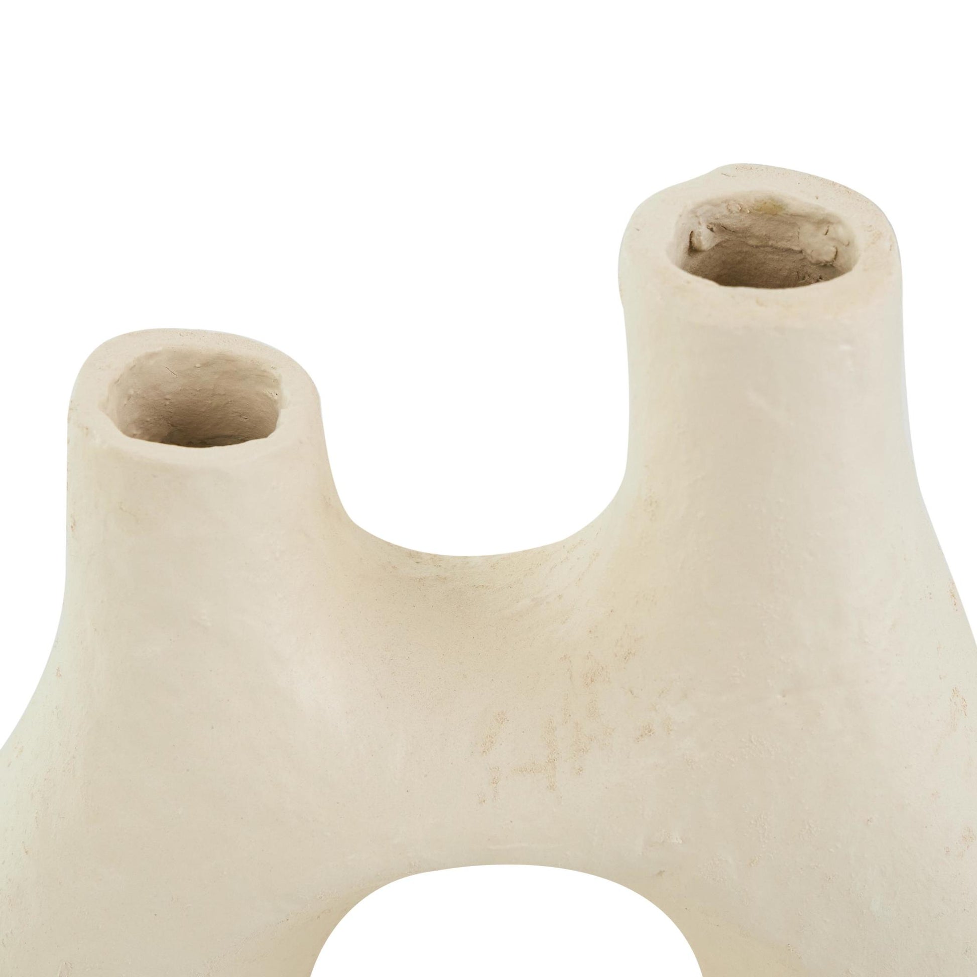 Abstract Beige Paper Mache Rounded Decorative Vase with Double Openings