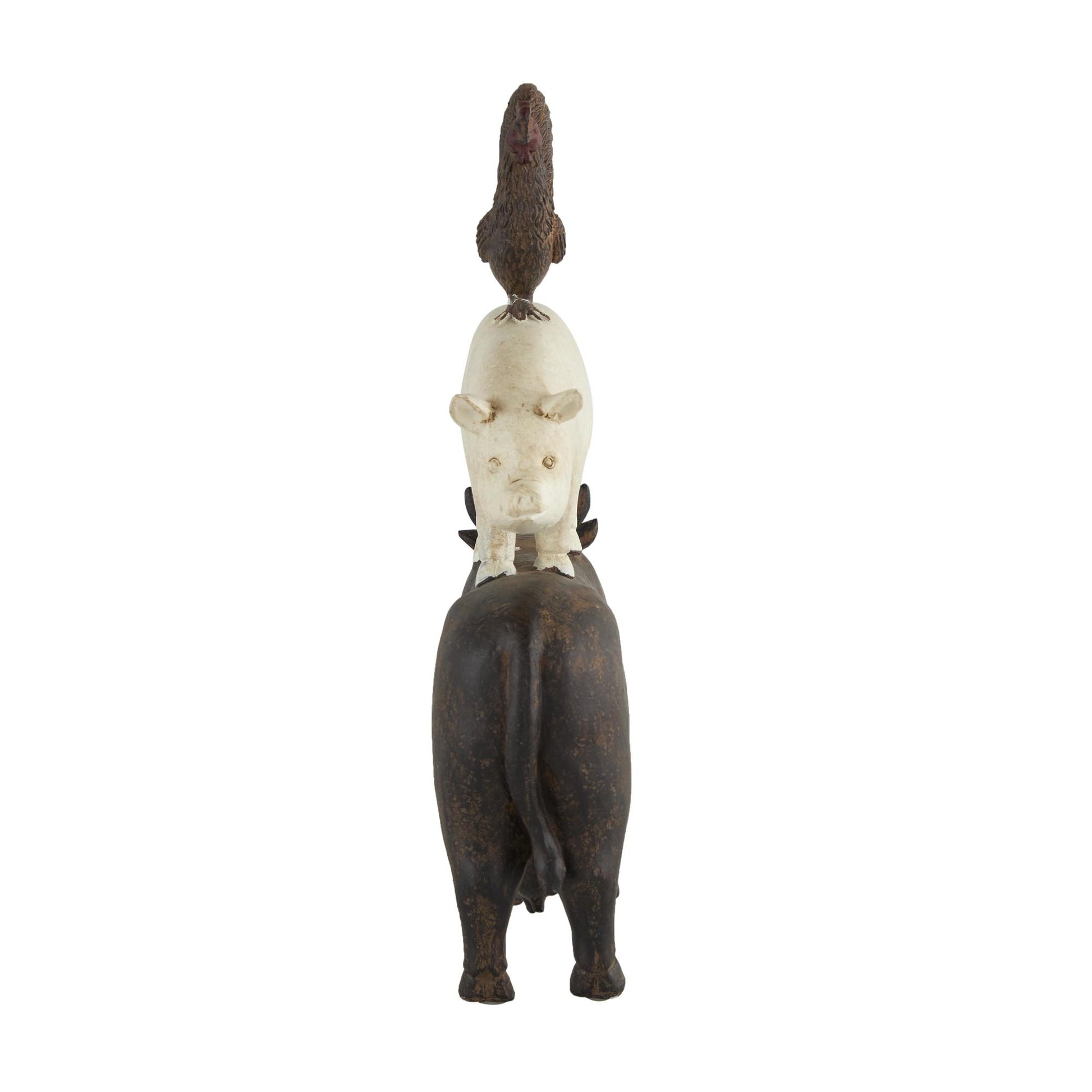 Farm Animals Brown Polystone Stacked Decorative Sculpture with Cream Accent