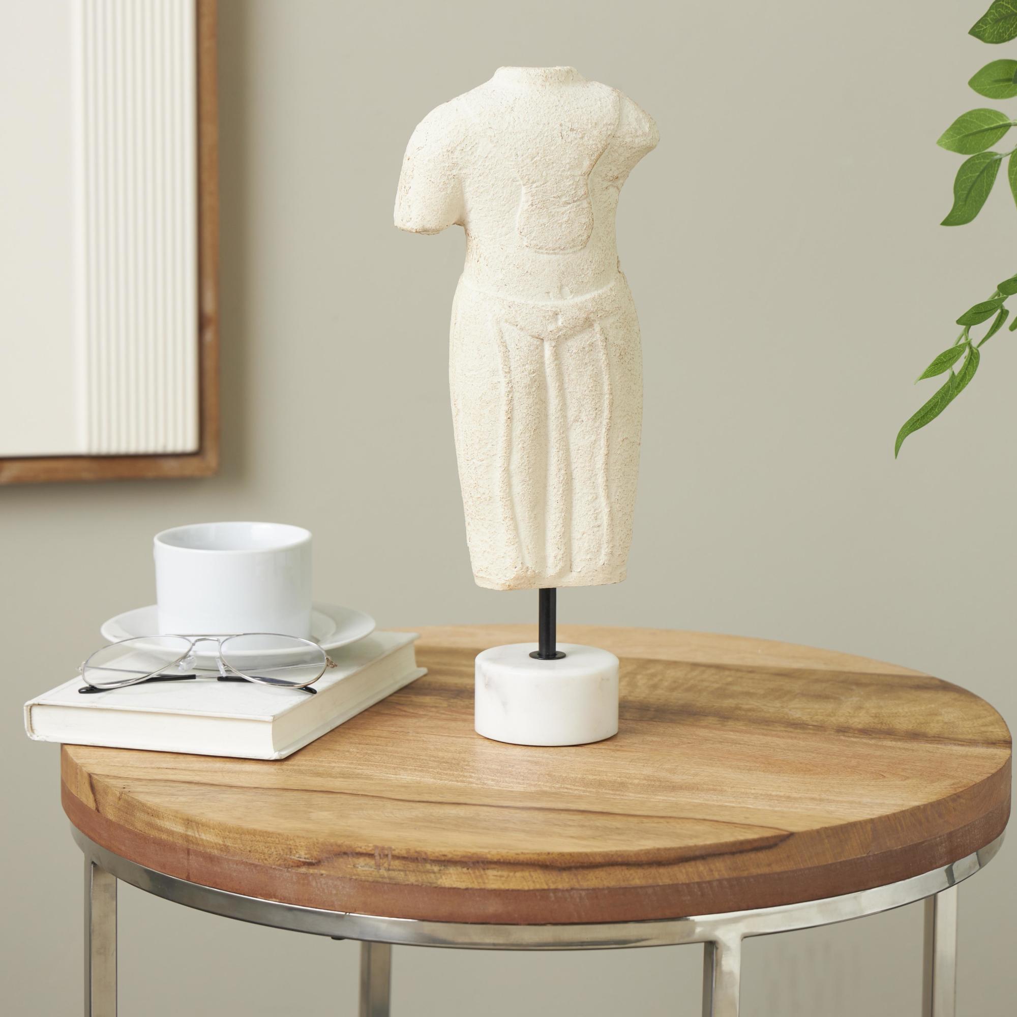 Woman Cream Paper Mache Statue Decorative Sculpture with White Marble Base