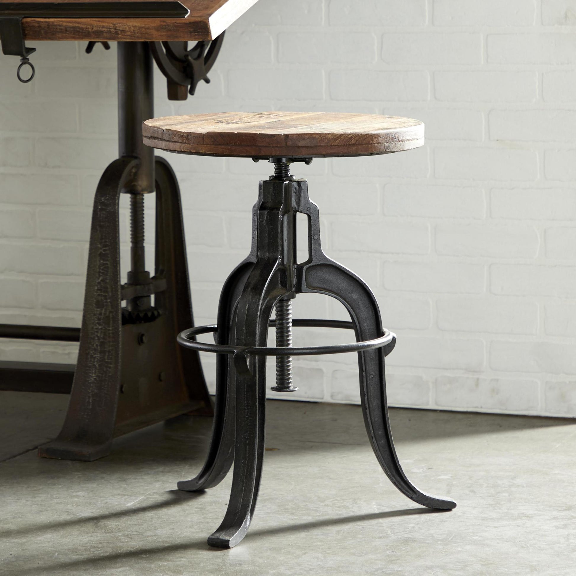 Black Metal Handmade Vintage Industrial Inspired Living Room Stool with Reclaimed Teak Wood Seat