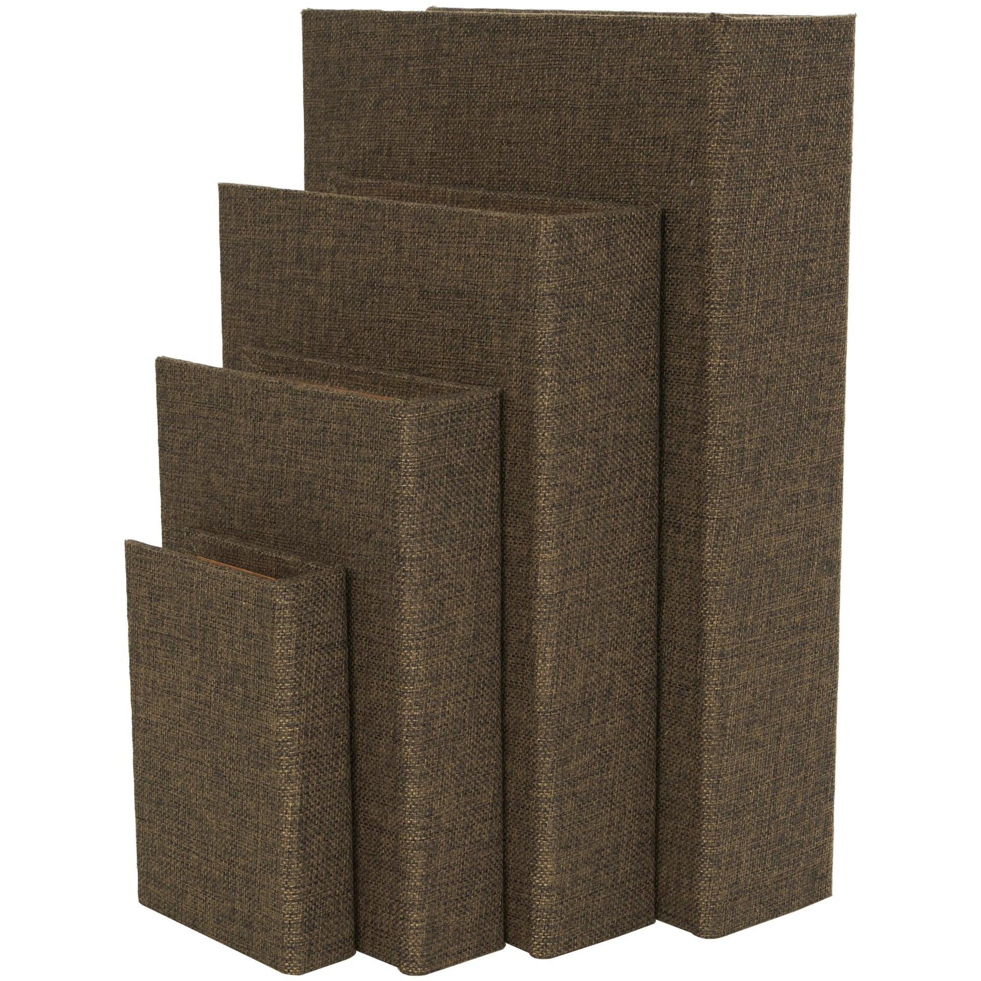 Set of 4 Dark Brown Fabric Faux Book Storage Decorative Box
