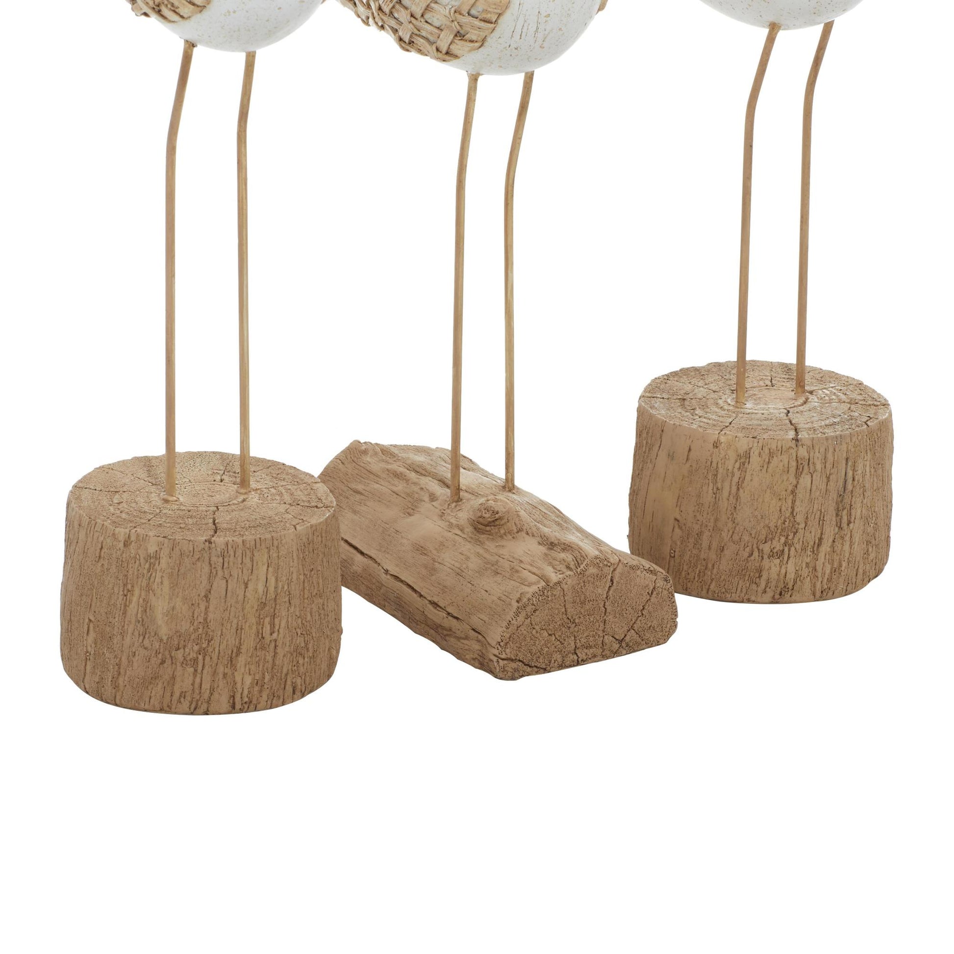 Set of 3 Bird White Polyresin Decorative Sculpture