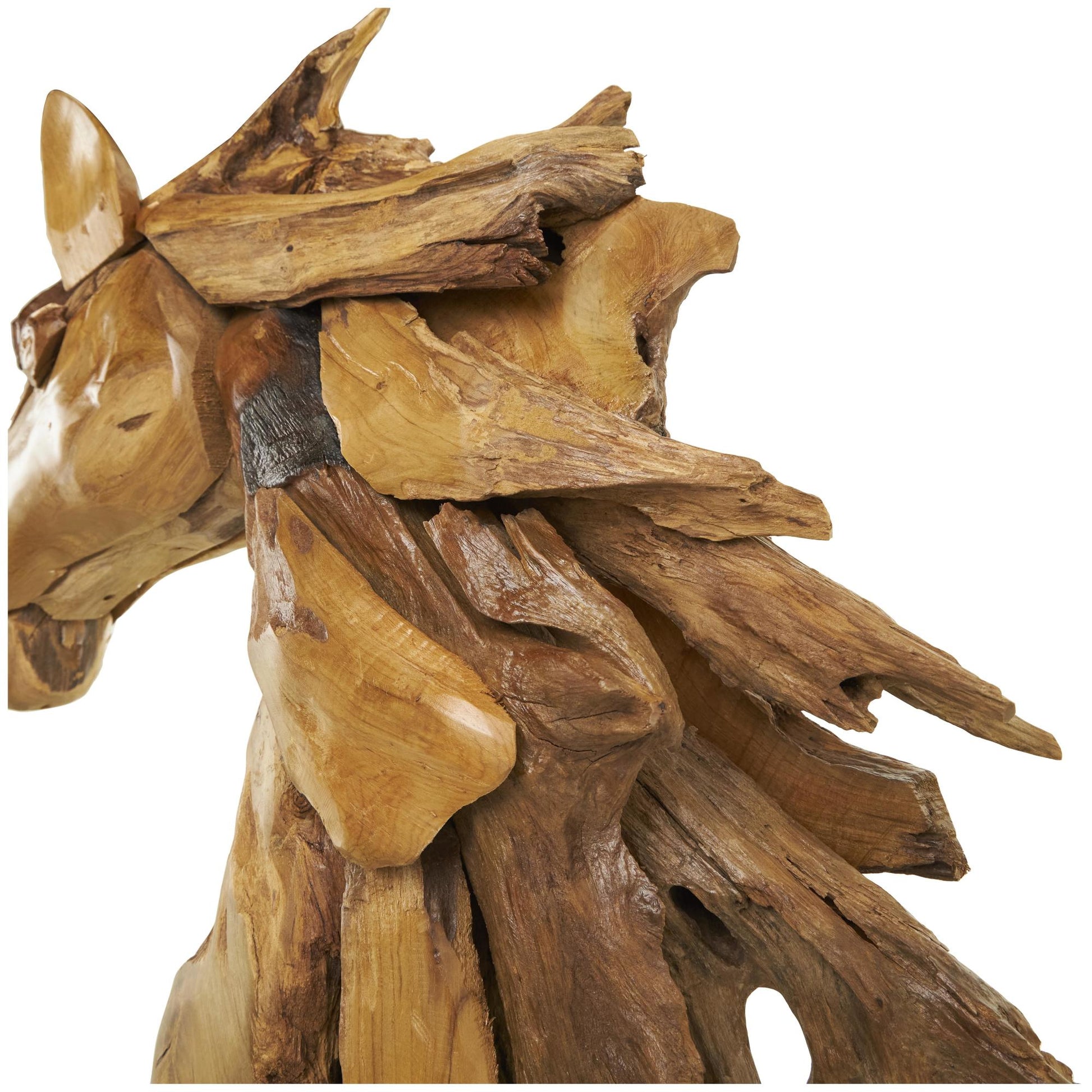 Horse Brown Teak Wood Handmade Decorative Sculpture