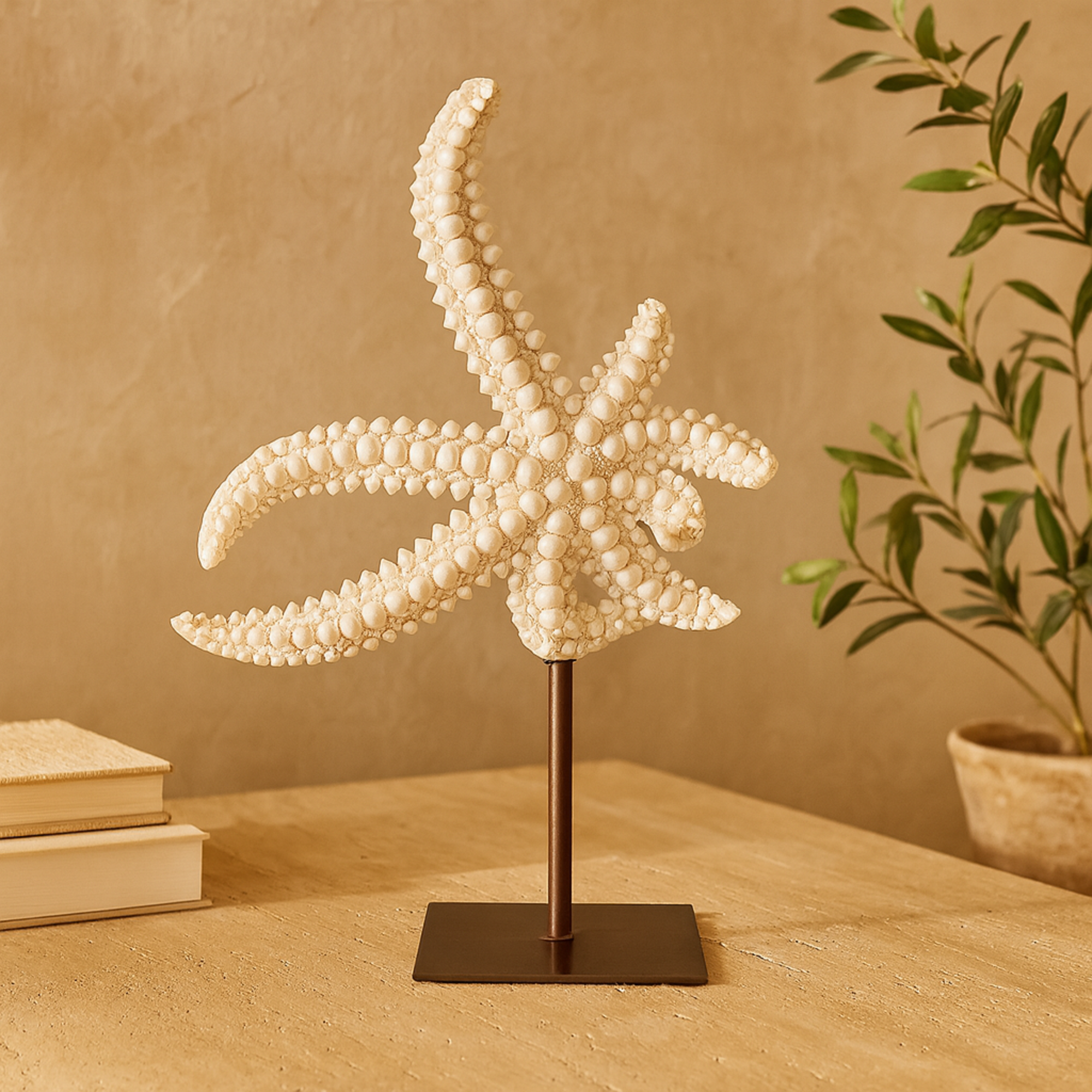 Starfish Pink Polystone Textured Decorative Sculpture with Copper Stand