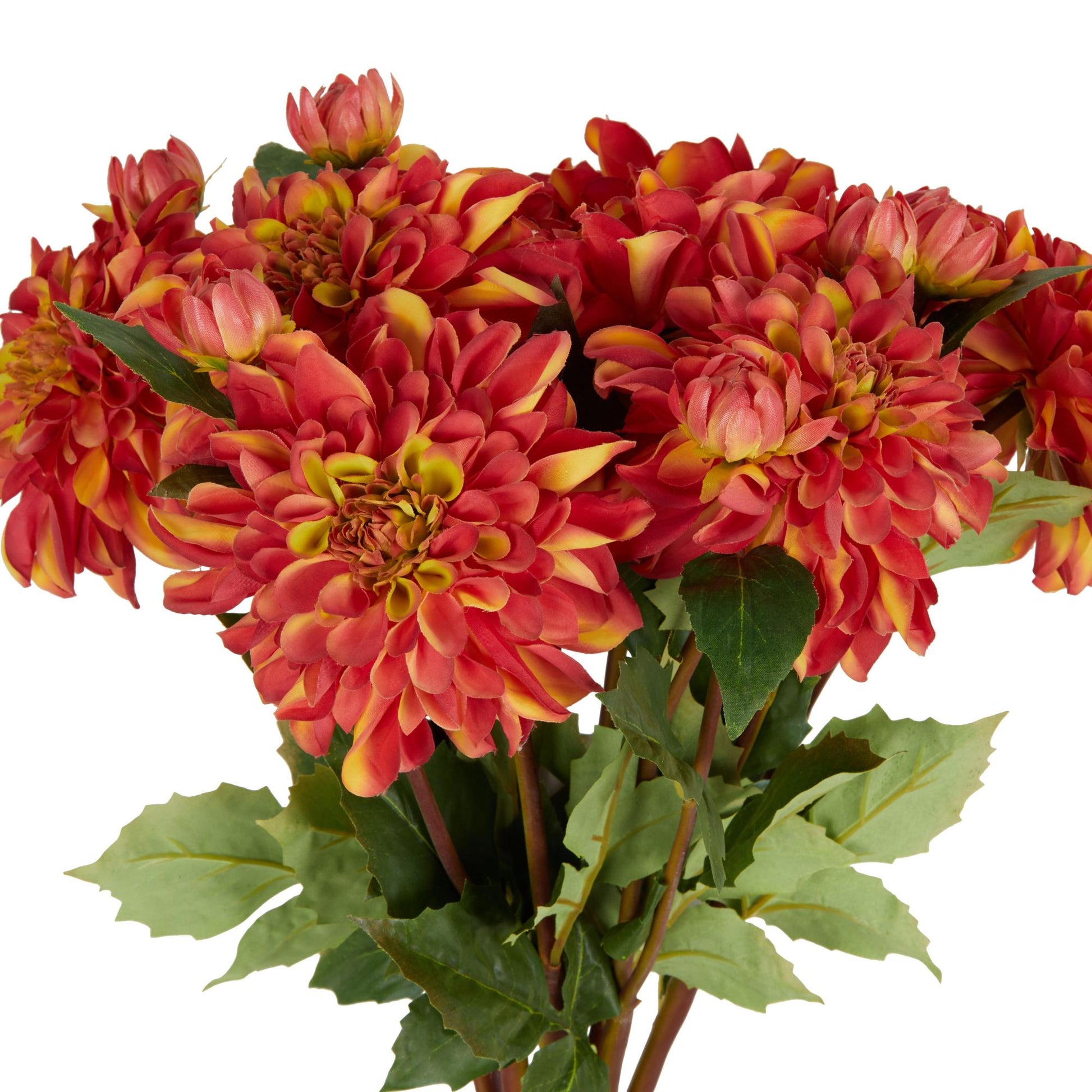 Set of 8 Dahlia Red Faux Foliage Tall Indoor Outdoor Artificial Flower Stem