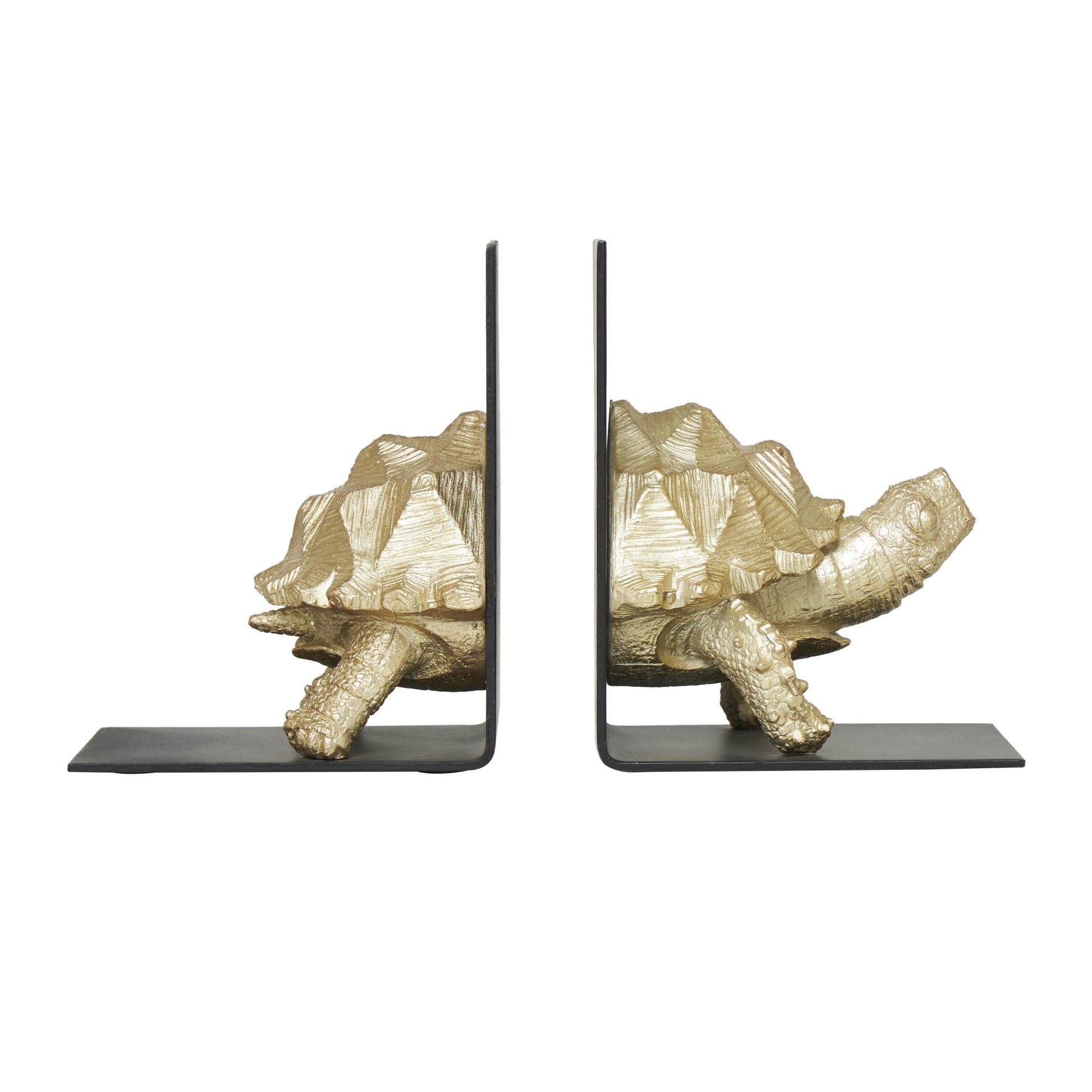 CosmoLiving by Cosmopolitan Set of 2 Turtle Brass Polystone Decorative Bookends with Black Stands