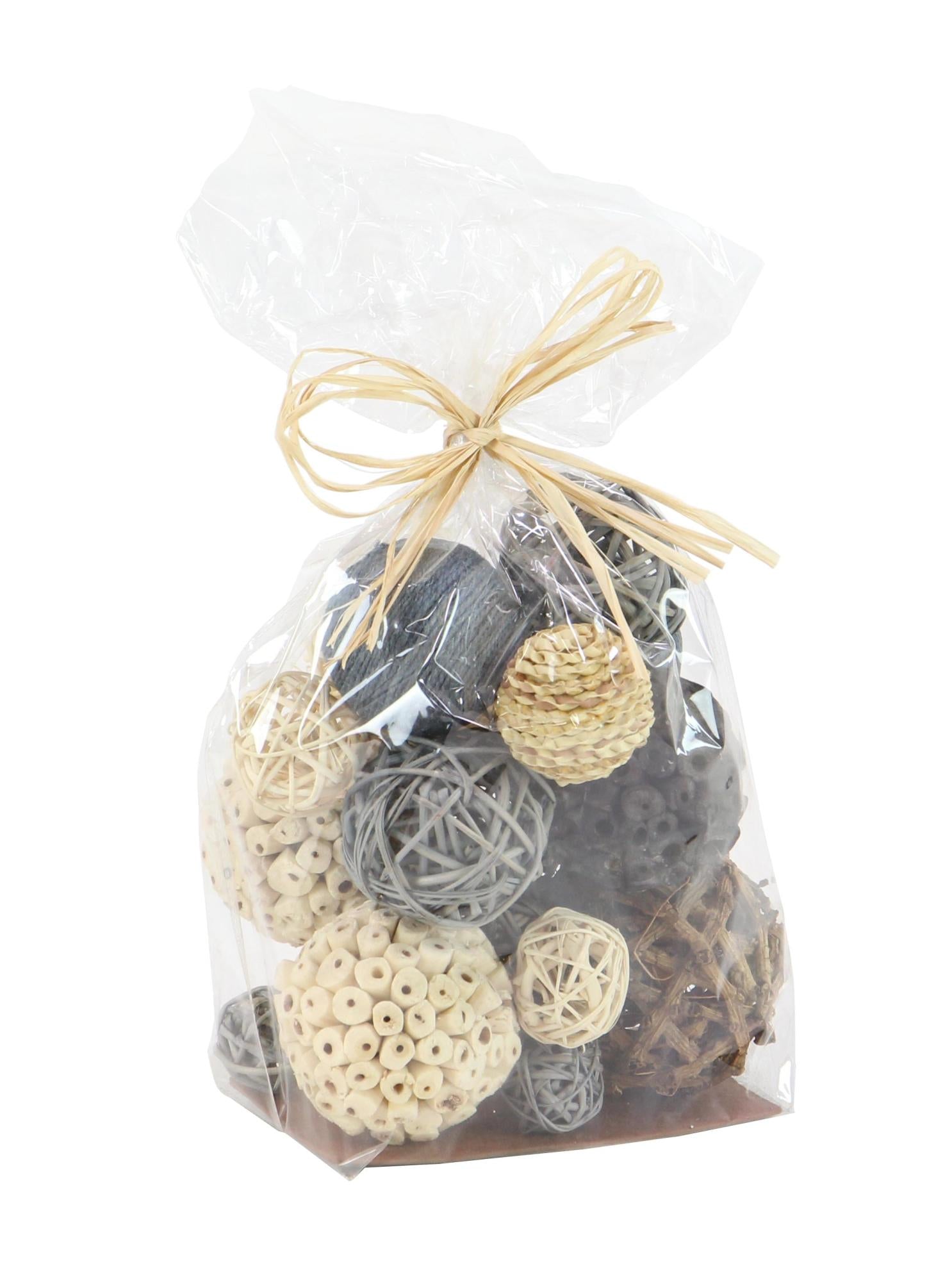 Set of 3 Gray Dried Plant Handmade Decorative Orbs & Vase Filler with Varying Designs