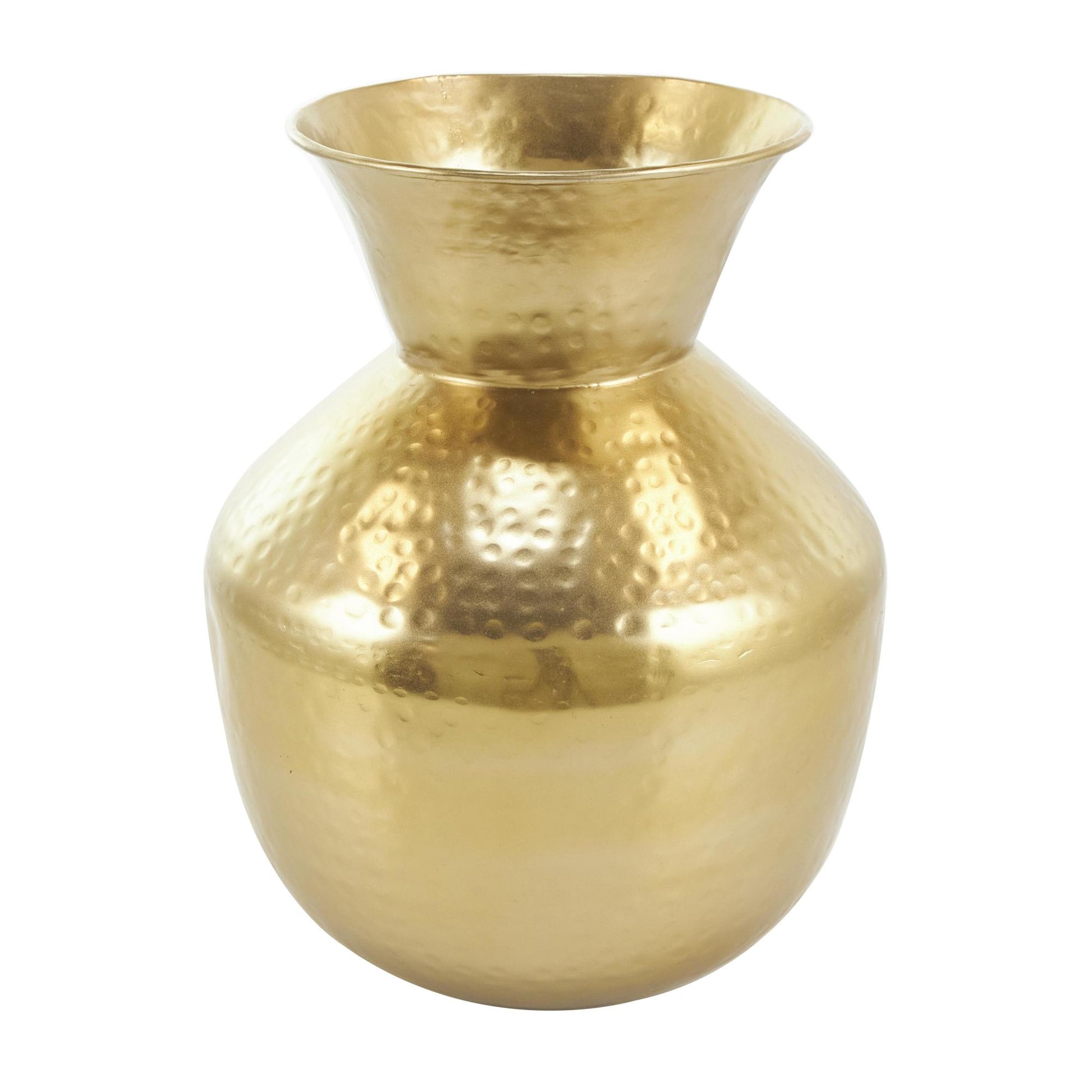 Gold Metal Hammered Spotted Decorative Vase with Fluted Top