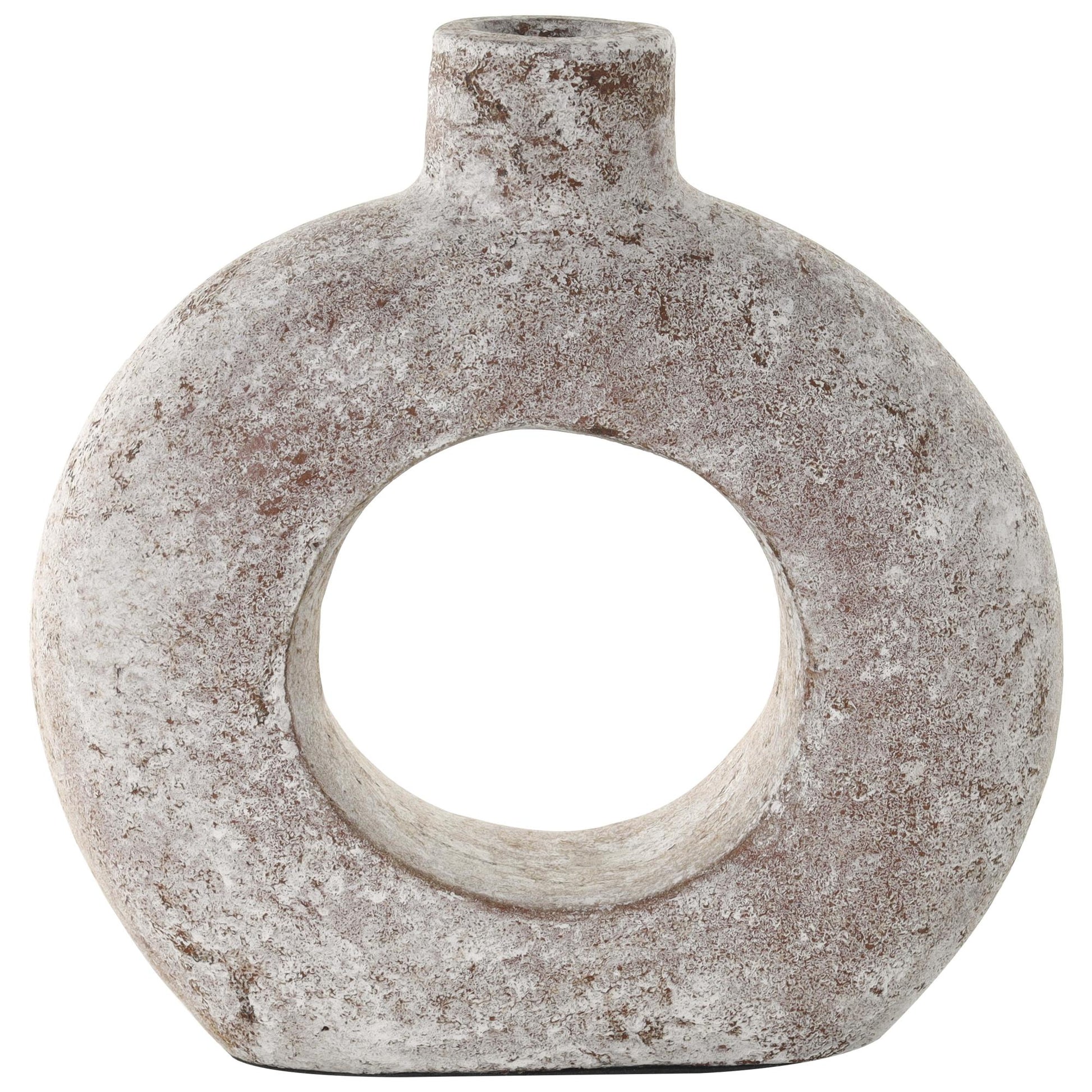 Cream Ceramic Antique Style Textured Circle Donut Decorative Vase