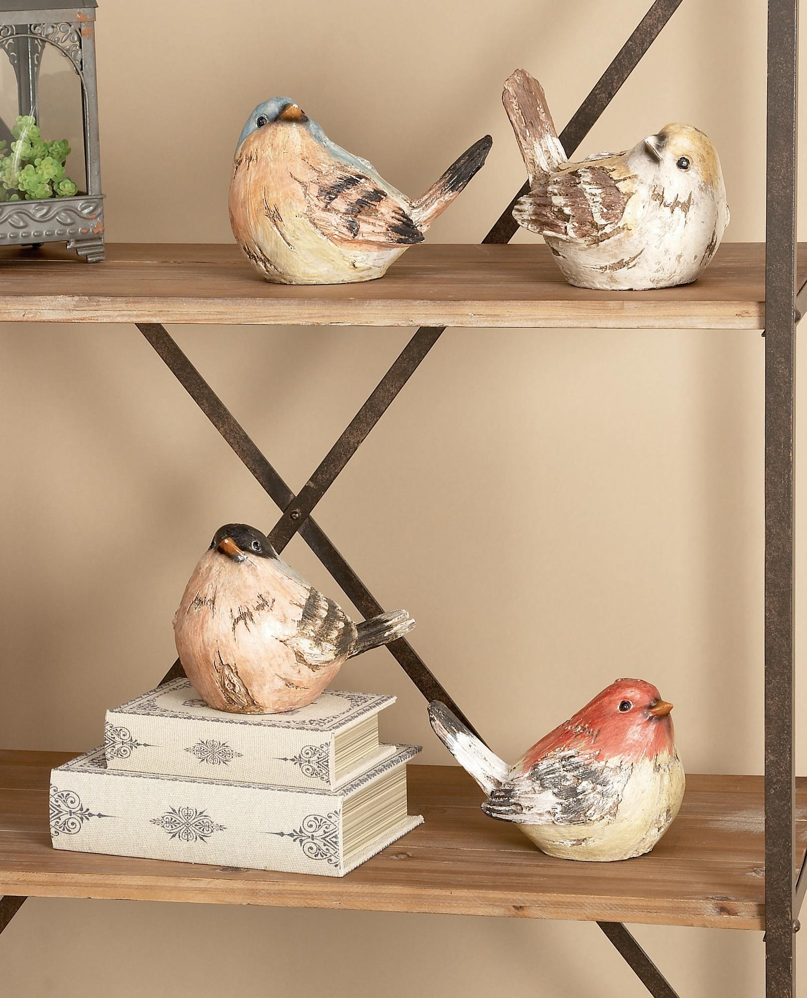 Set of 4 Bird Multi Colored Polystone Decorative Sculpture