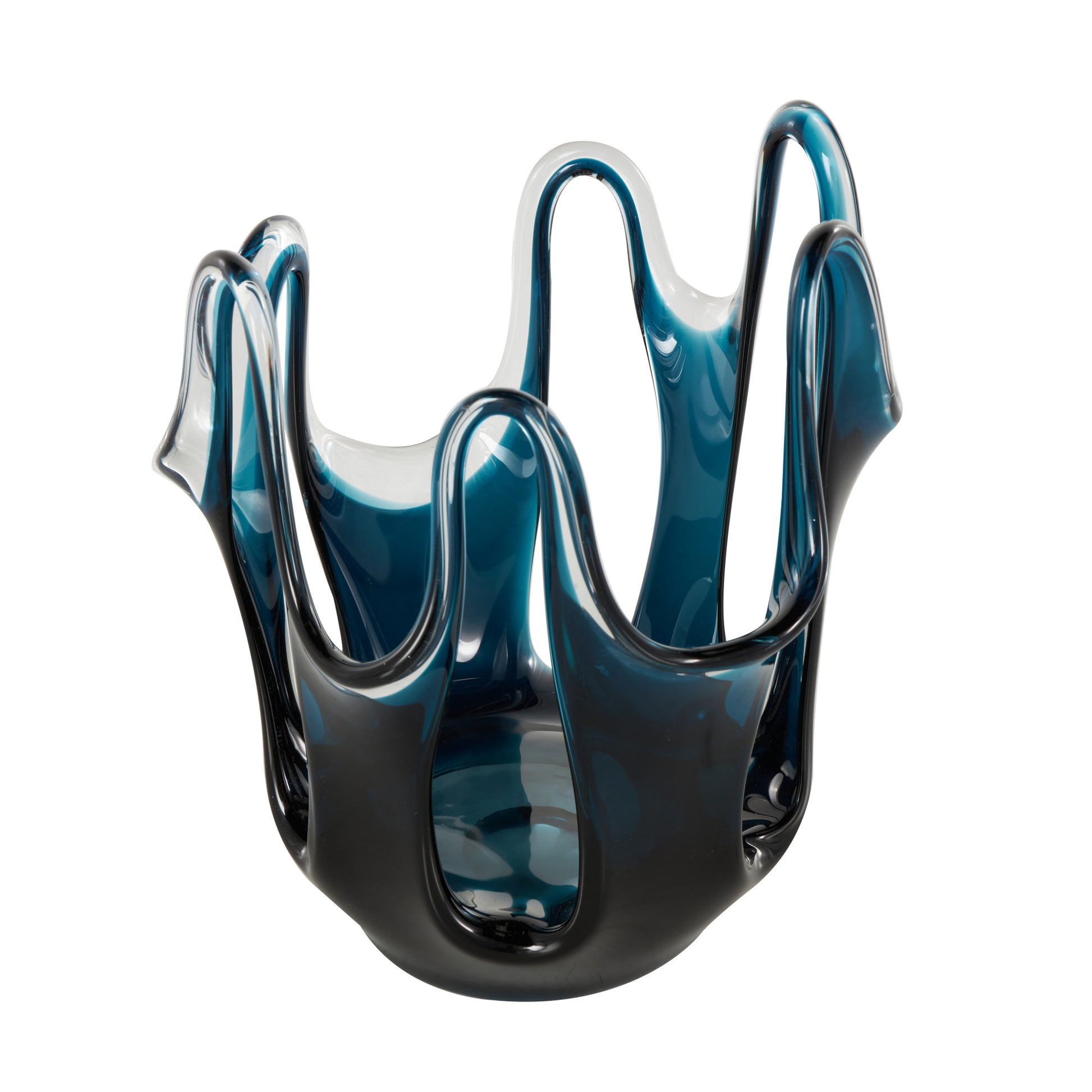 Abstract Glass Ombre Decorative Vase with Wavy Oval Cutouts