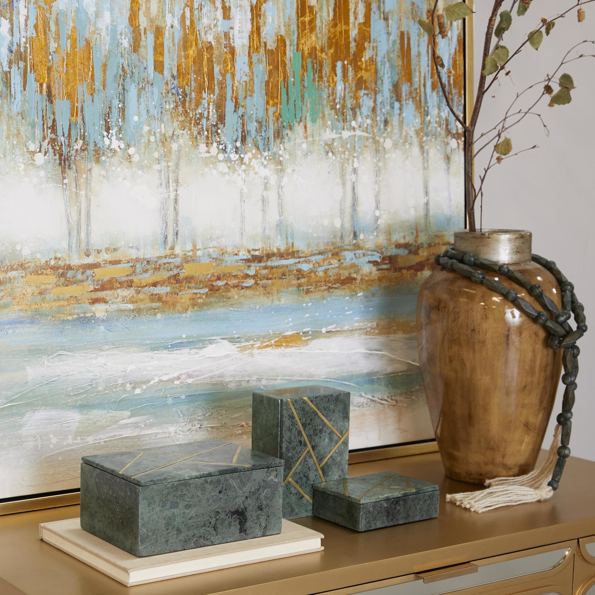 Set of 3 Marble Decorative Box with Gold Linear Lines