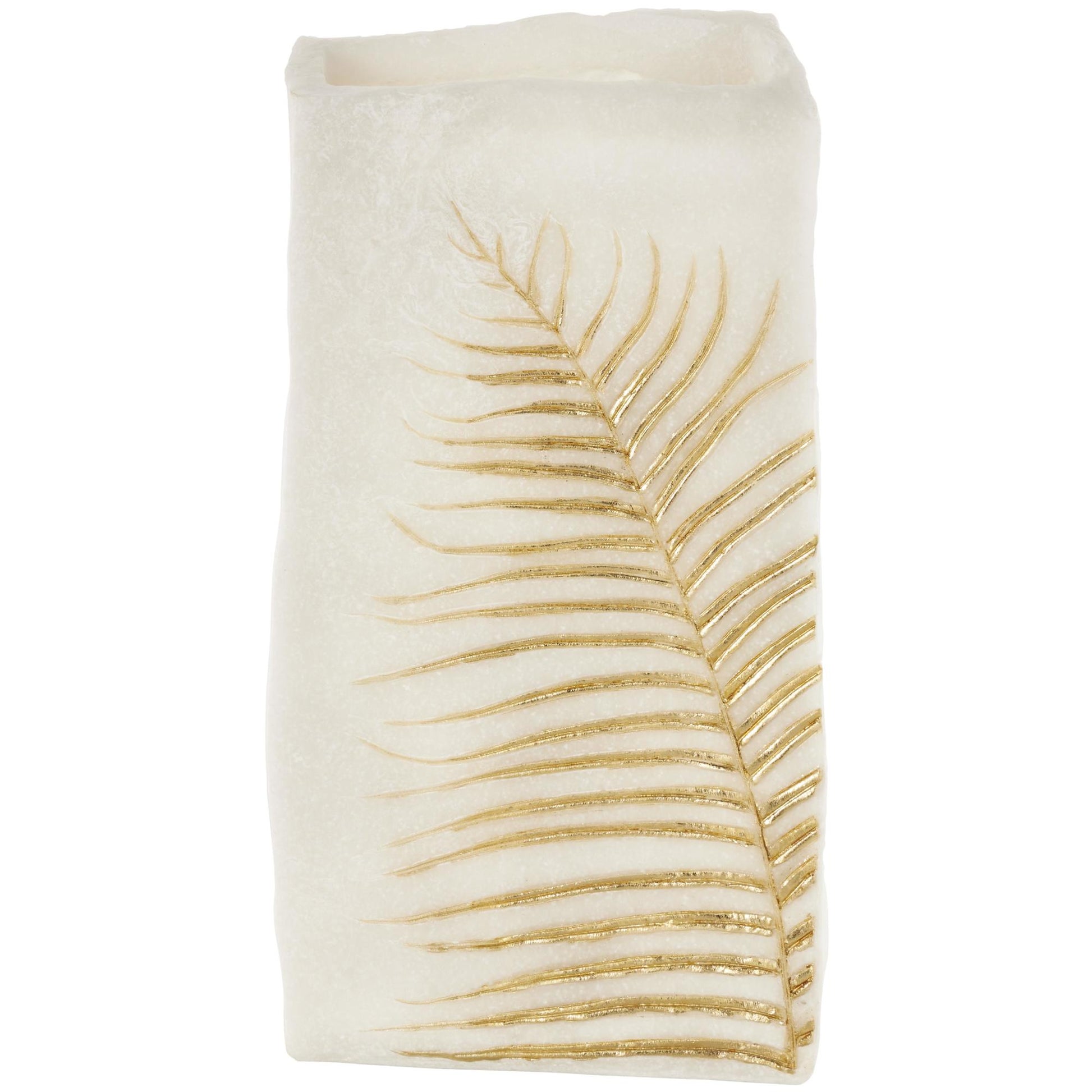 Leaf White Polystone Decorative Vase with Gold Leaf Imprint