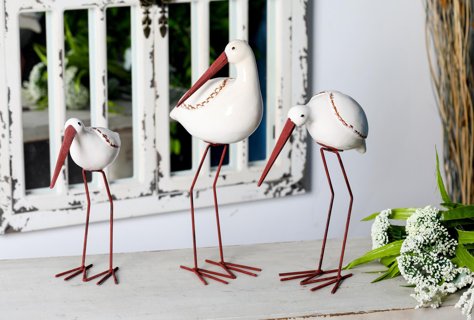 Set of 3 Bird White Ceramic Decorative Sculpture