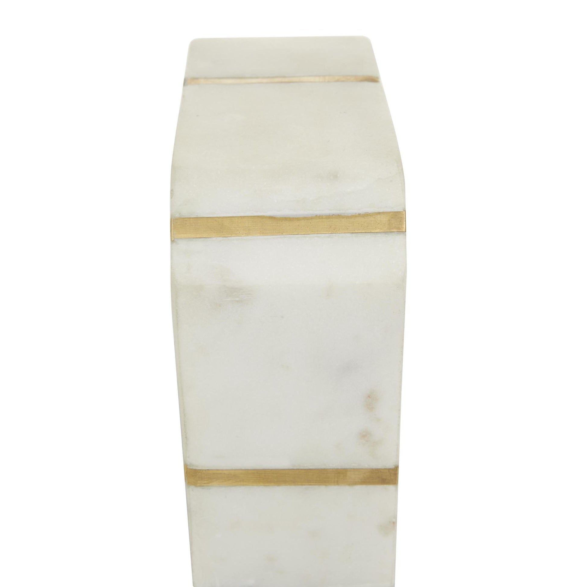 CosmoLiving by Cosmopolitan Set of 2 Geometric White Marble 8 lbs Decorative Bookends with Gold Inlay