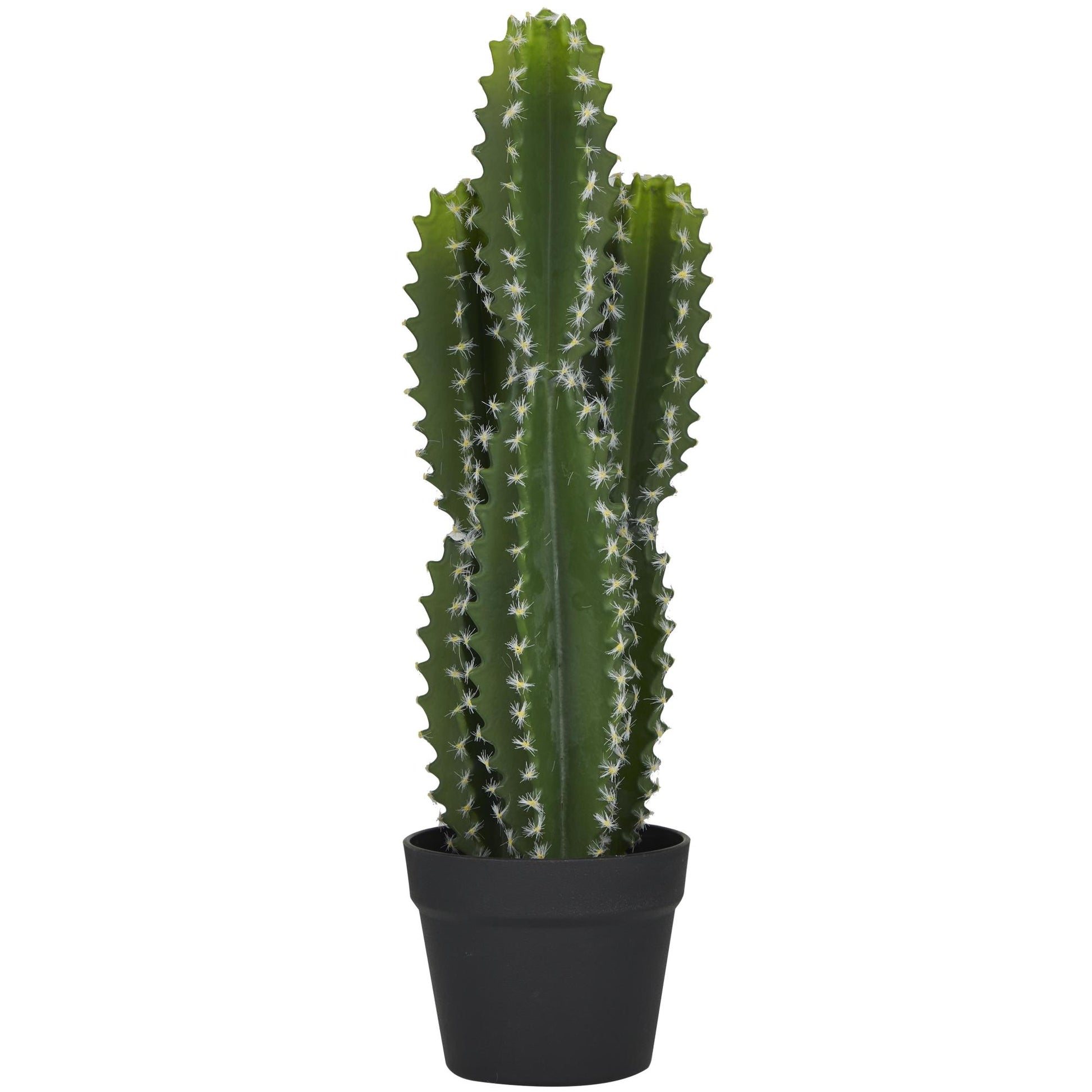 Cactus Green Faux Foliage Indoor Outdoor Artificial Plant with Realistic Leaves and Black Round Pot