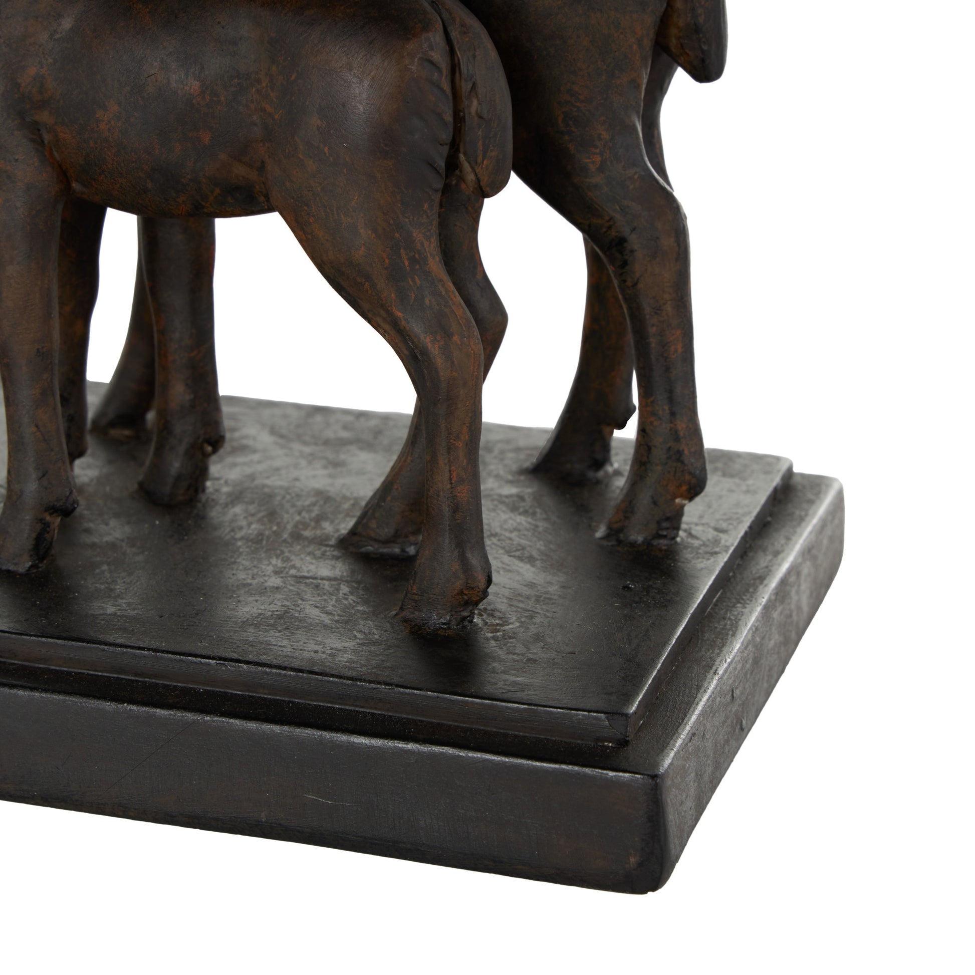 Elephant Black Resin Walking Decorative Sculpture with Dark Brown Deer