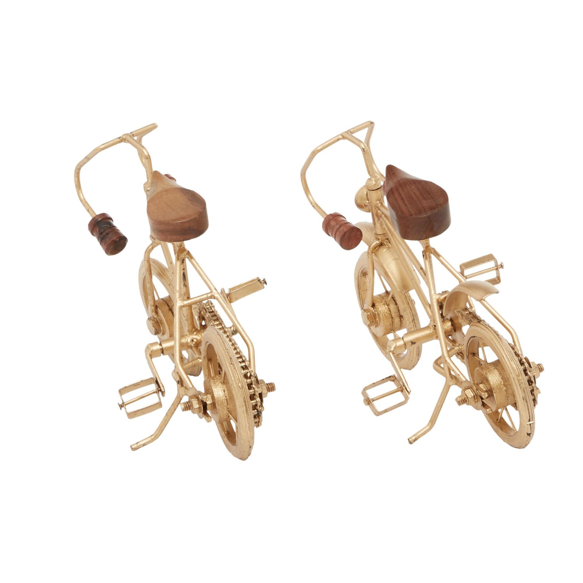 Set of 2 Bike Metal Decorative Sculpture with Wood Accents