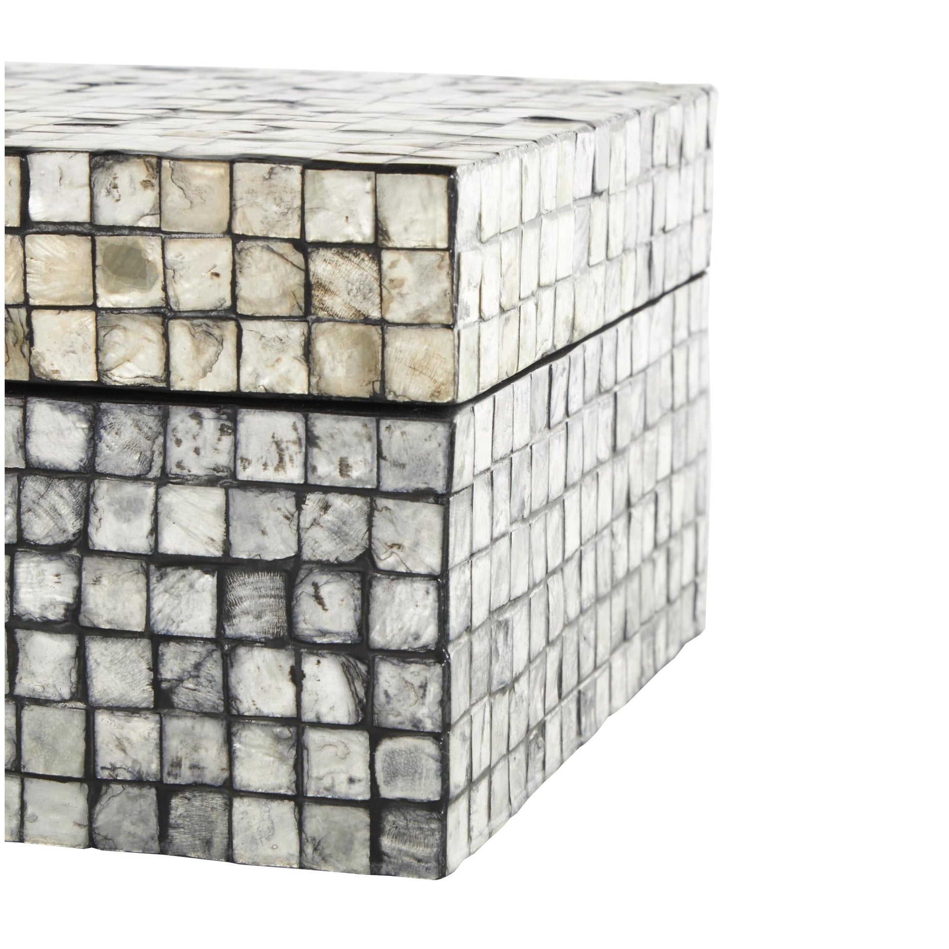 Set of 2 Geometric Gray Mother of Pearl Shell Handmade Square Mosaic Storage Decorative Box