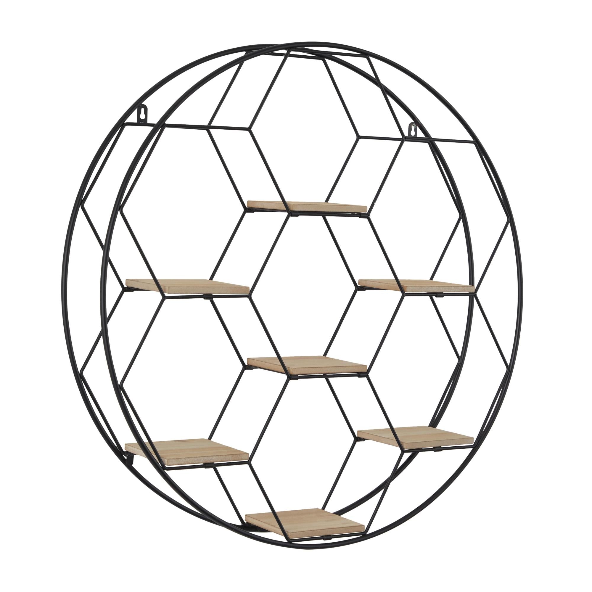 Geometric Black Metal Round 7 Shelves Room Wall Shelf