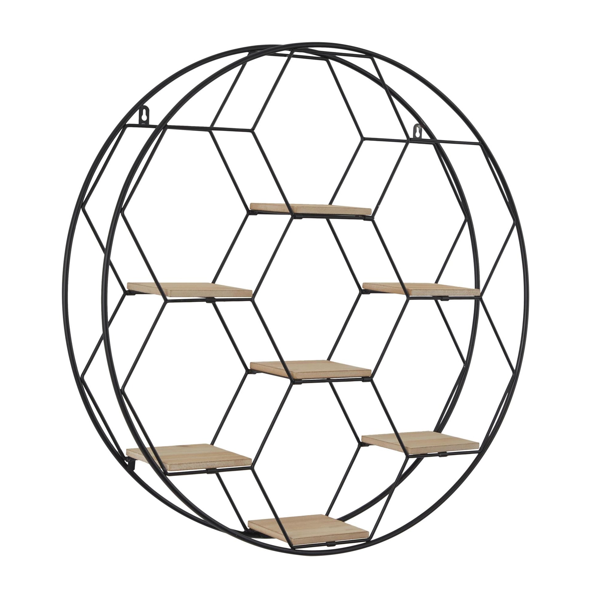 Geometric Black Metal Round 7 Shelves Room Wall Shelf