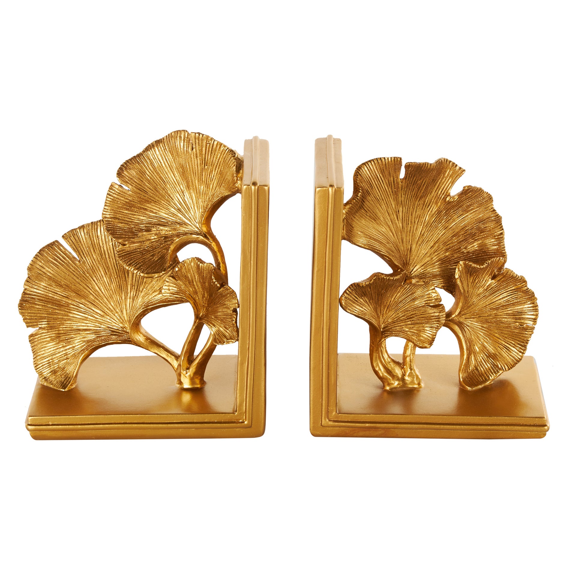 Set of 2 Tree Gold Polystone Ginkgo Decorative Bookends