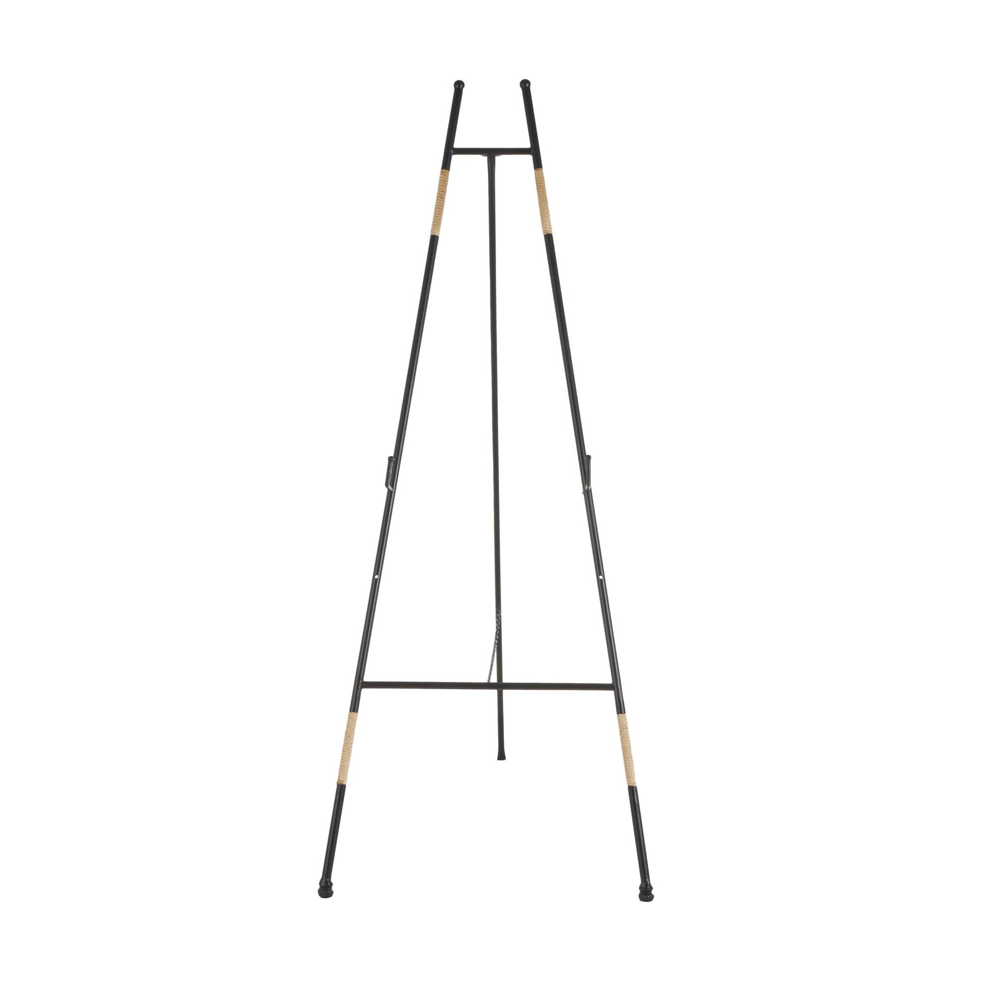 Black Metal Slim Foldable Floor 2 Tier Display Easel with Wrapped Rattan Accents
