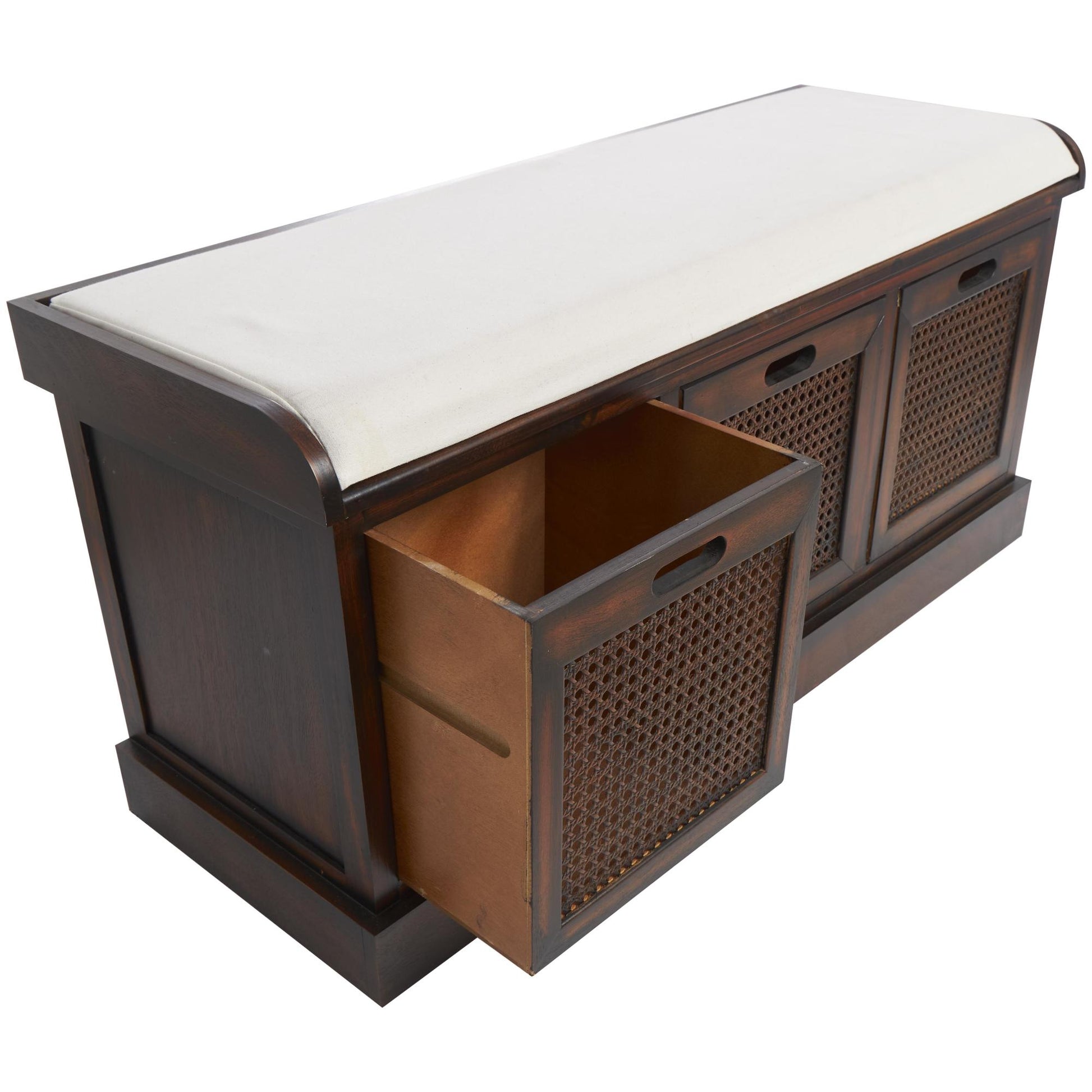Brown Wood Room Storage Bench with Upholstered Seat