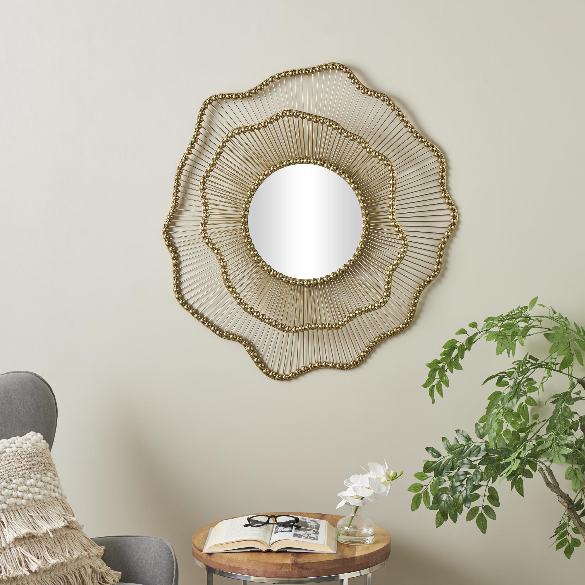 Floral Gold Metal Layered Frame Room Wall Mirror with Layered Floral Frame